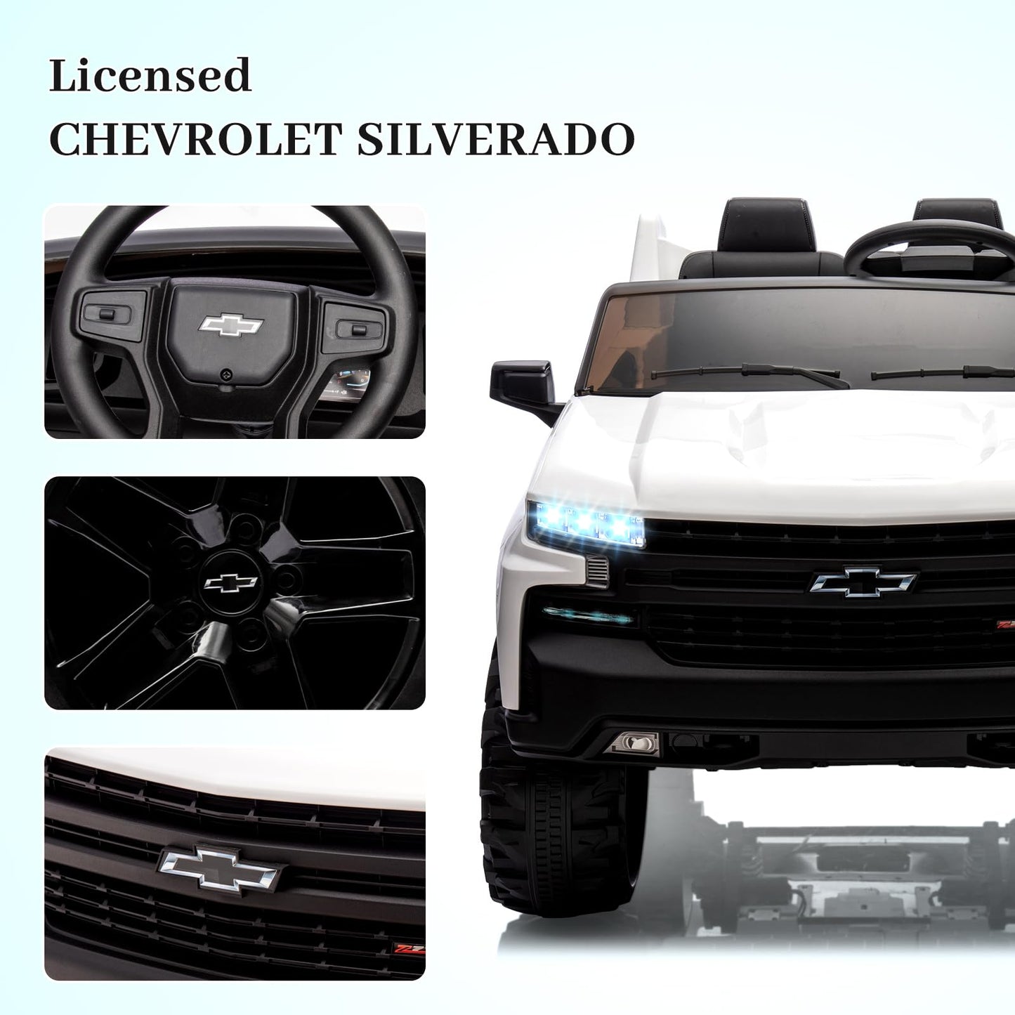 Garvee Ride - P Series: 24V 2-Seater Ride On Car For Kids For 3 - 8 years, Licensed Chevrolet Silverado - White