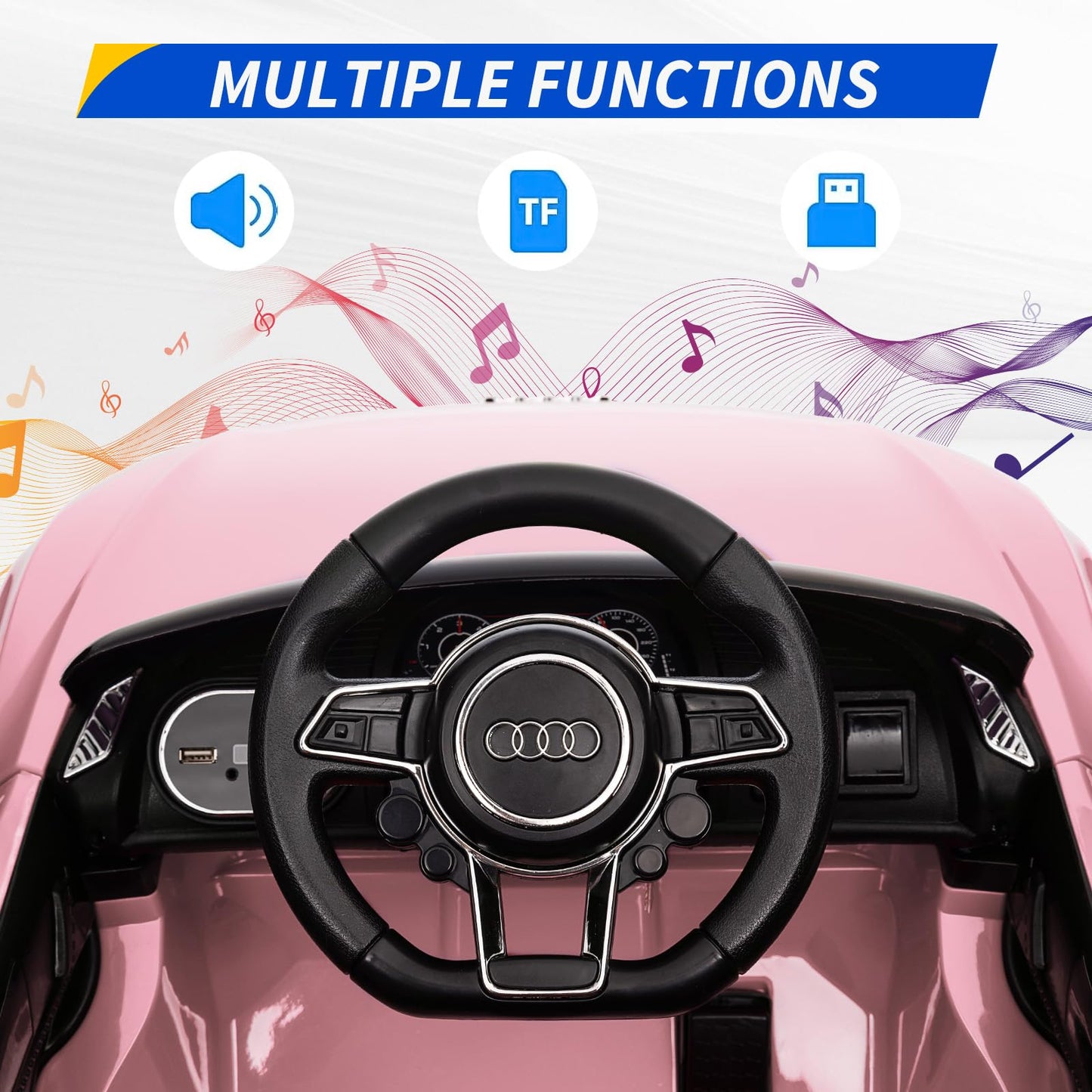 Garvee Ride - P Series: 12V Power Battery Electric Vehicles for 3-7 Toddlers, Licensed Toy Car with Remote Control, MP3 Player - Pink
