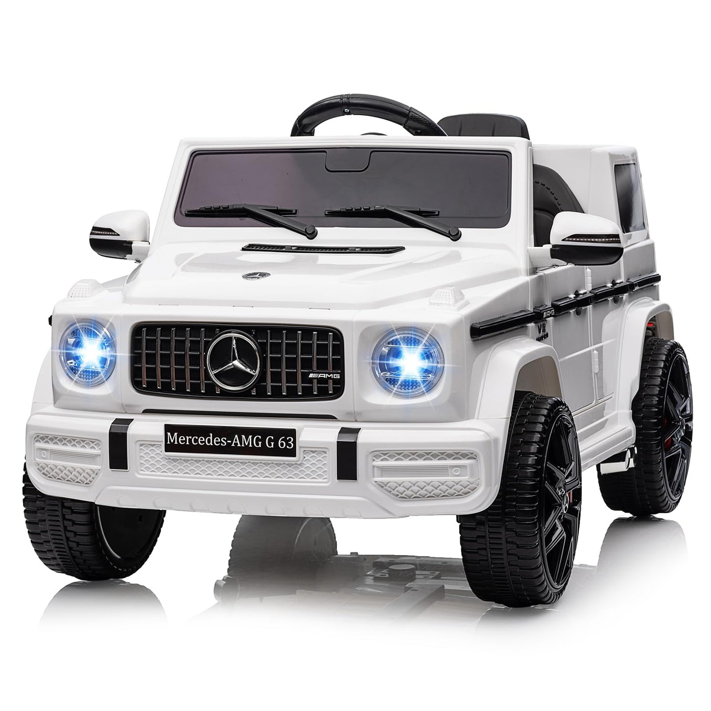 Garvee Ride P Series 12V Mercedes-Benz G63 Ride-On: Remote Control, Suspension, Soft Start, LED, Bluetooth, Music, 2x25W Motors - White
