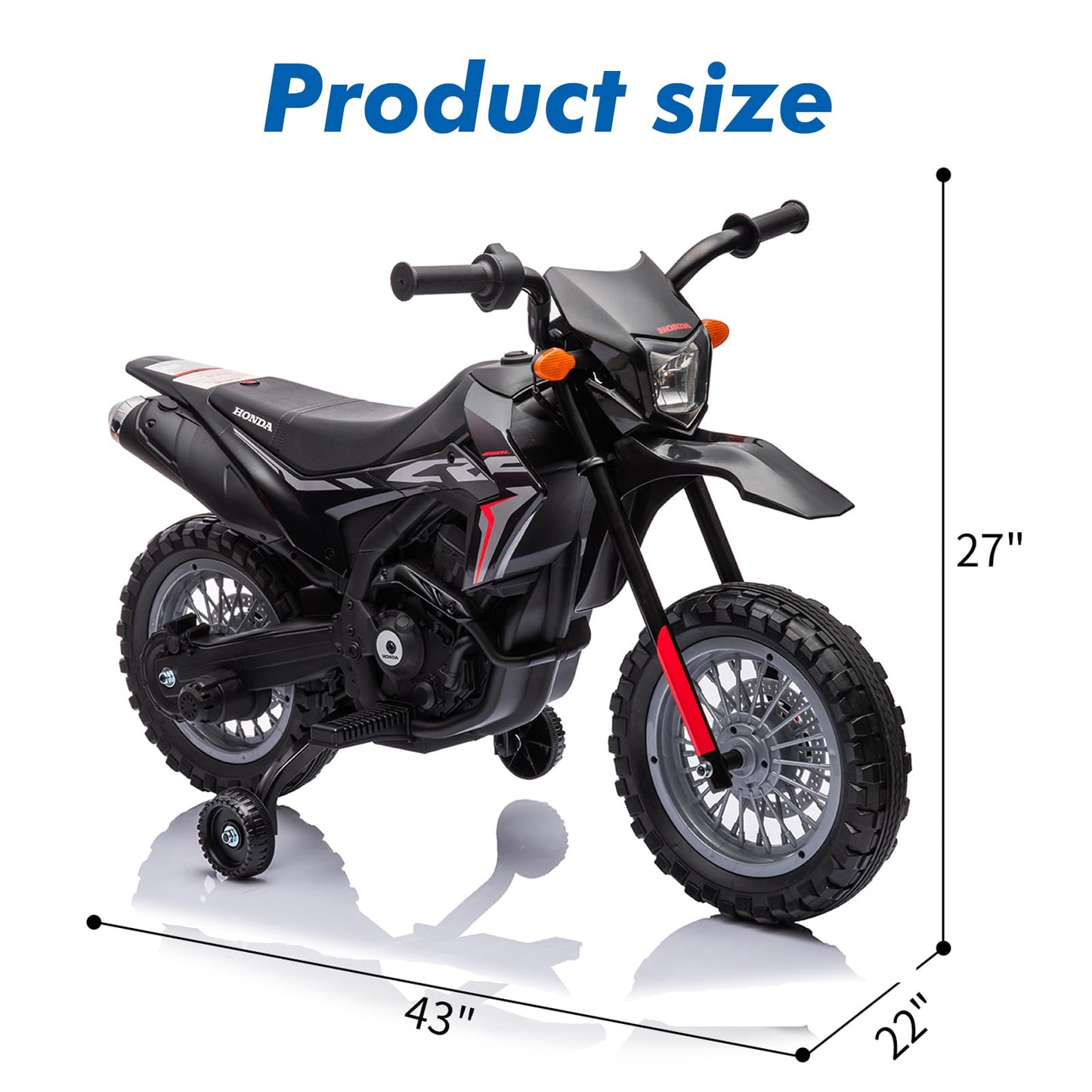 Garvee Ride - P Series: Kids Electric Ride on Motorcycle, Licensed Honda Battery Powered Motorbike Toy, with Training Wheels, Rechargeable Battery, Headlight, Engine Sounds, for Children Girls Boys - Black
