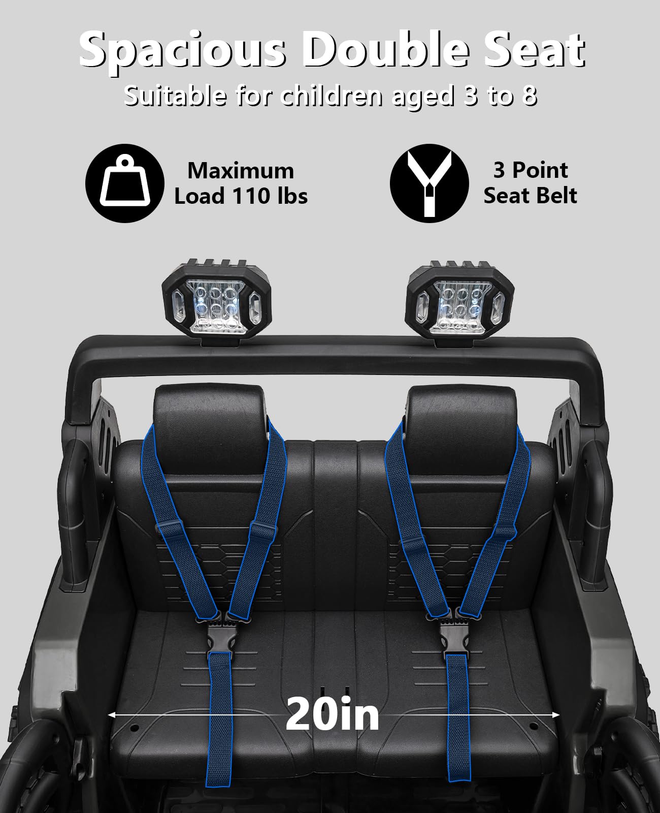 Garvee Ride - P Series: 24V Ride On Car 2 Seater For Kids Age 3+ , XL Electric Vehicles for Big Kids with 20" Wide Seat, 3 Speed, 2x200W Powerful Motor, Suspension, Bluetooth, Music,Power Wheels with Parent Control for Kids to Drive - Black