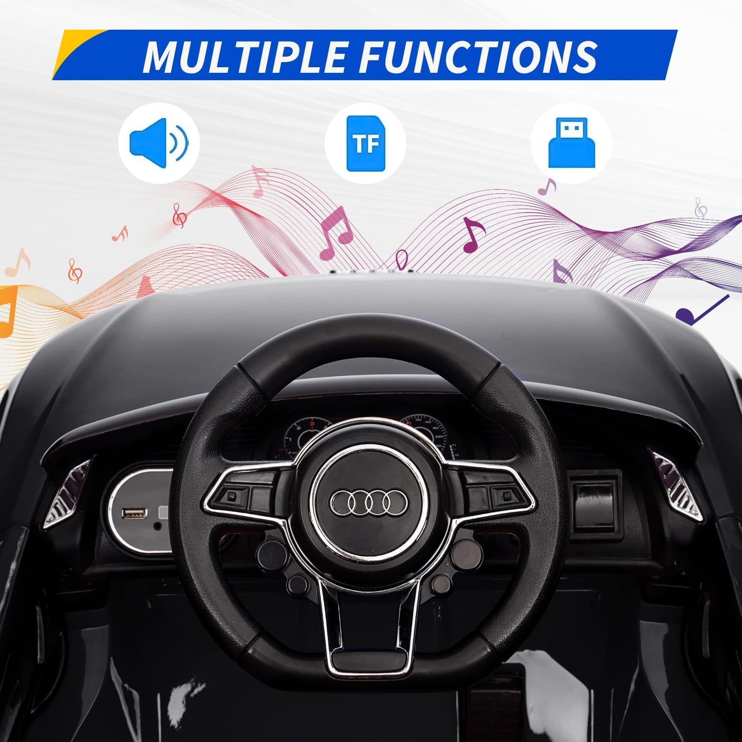 Garvee Ride - P Series: 12V Power Battery Electric Vehicles for 3-7 Toddlers, Licensed Toy Car with Remote Control, MP3 Player - Black