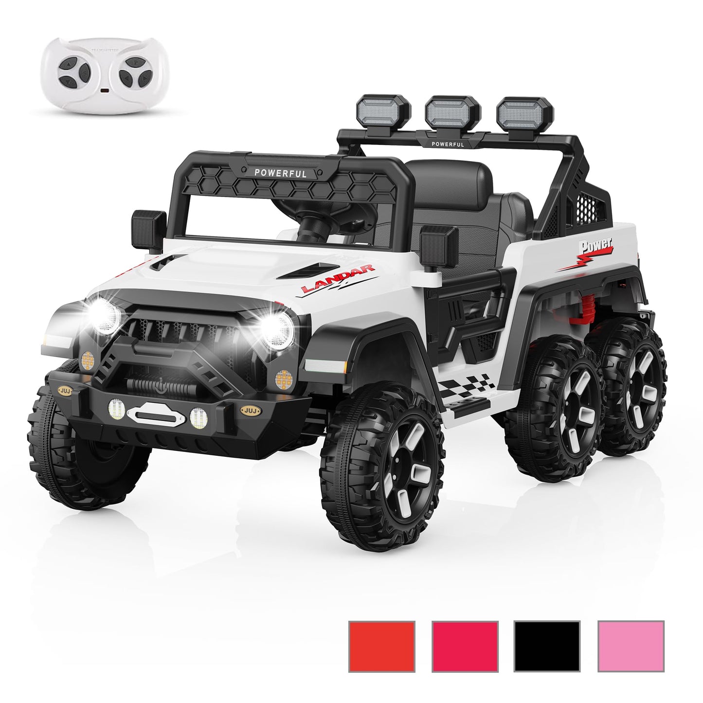 Garvee Ride - P Series: 24V 4WD Ride on Car Kids Ages 3-8, with 6 EVA Wheels, Battery Powered & Remote Control, 3 Adjustable Speeds, Soft Start, Battery Display, Music - White
