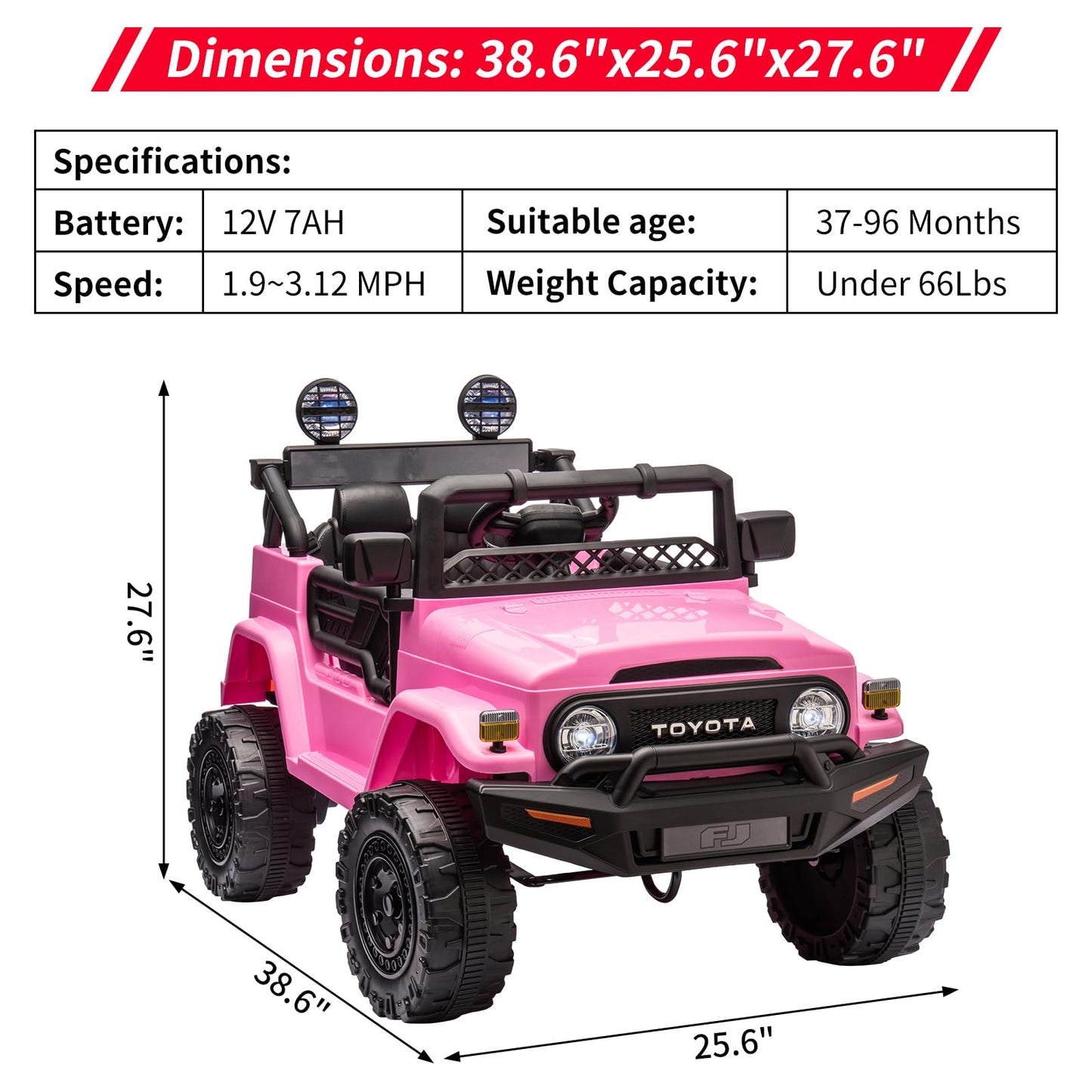 Garvee Ride - P Series: 12V Ride on Car for Kids, Licensed Toyota Ride on Truck, Battery Powered Electric Kids Car with Remote Control, Music, LED Lights, Suspension System, Double Doors, Safety Belt,Ride On Toy - Pink