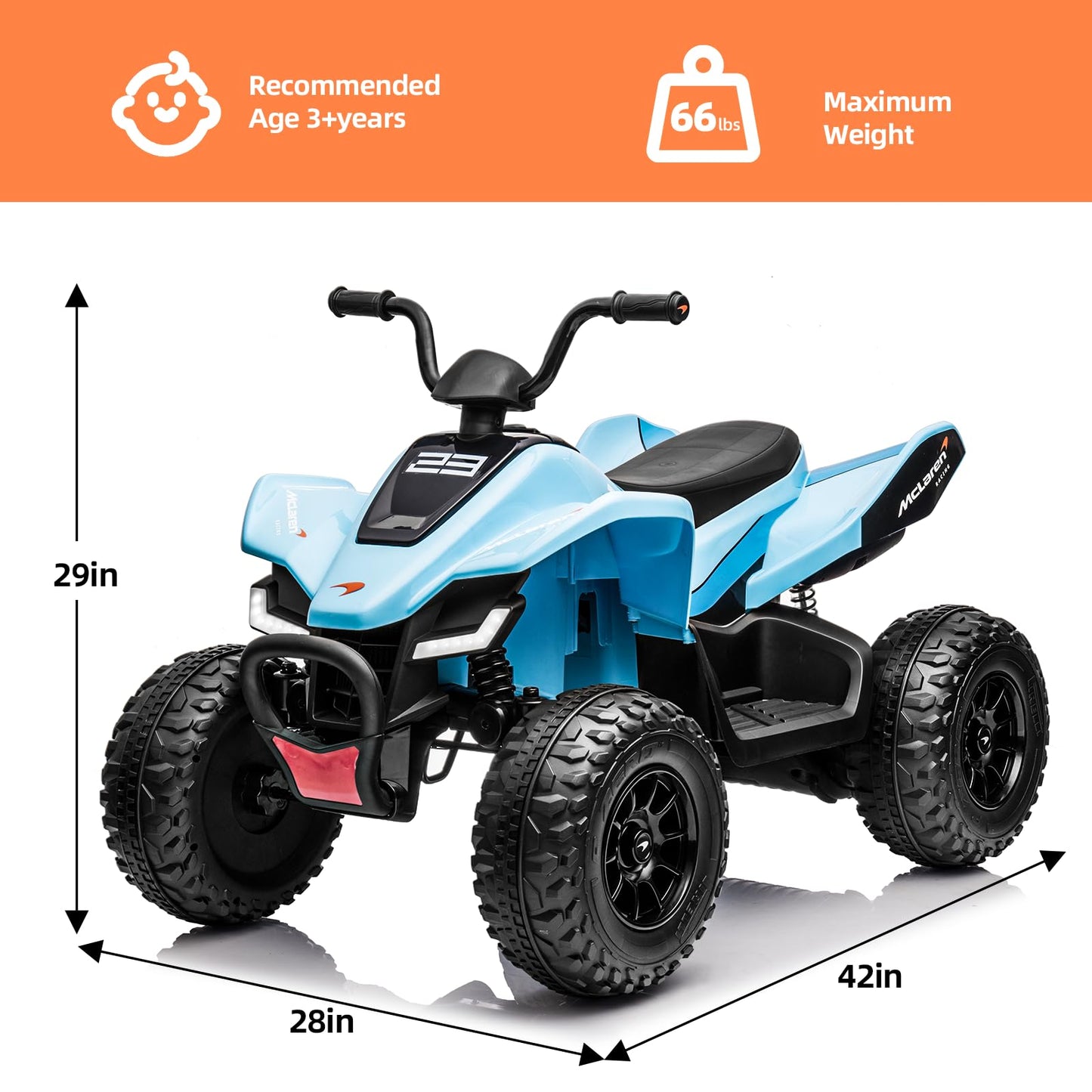 Garvee Ride - P Series: 24V Mc-Laren Ride On Car Kids ATV 3+ with LED and Music Mode - Blue
