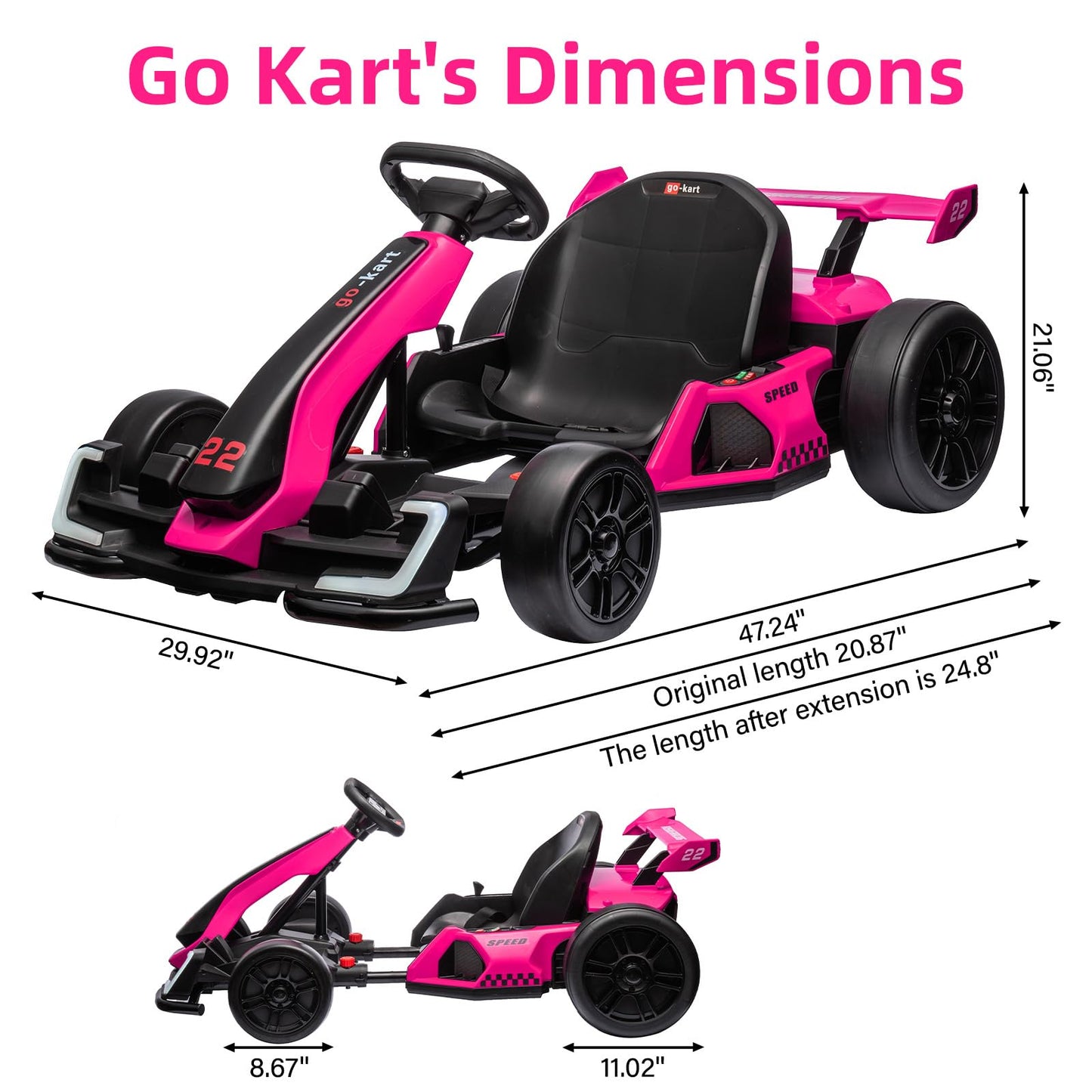 Garvee Ride - G Series: 24V Electric Go Kart, with 300W Strong Motor, Drift/Sport Mode, Big Battery, Eva Tire,Length Adjustment for Outdoor Racing Toy-Rose Red