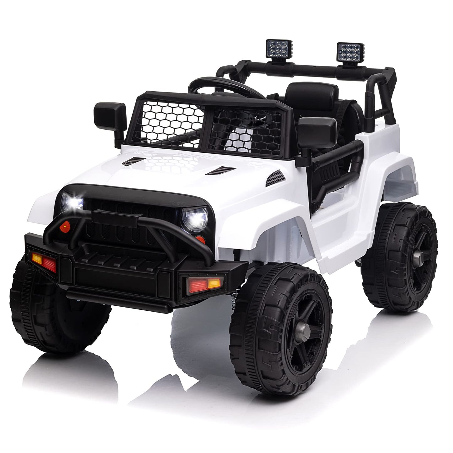 Garvee Ride - P Series: 12V Ride On Truck Car for kid : Remote Control, 3 Speeds, MP3 Music, Suspension, LED Lights,for 3+ Year Old - White