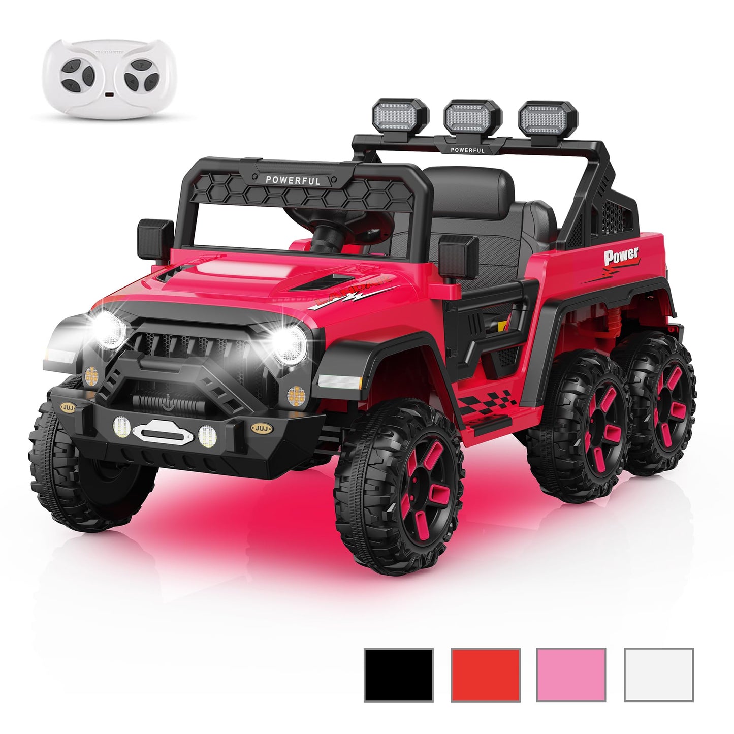 Garvee Ride - P Series: 24V 4WD Ride on Car Kids Ages 3-8, with 6 EVA Wheels, Battery Powered & Remote Control, 3 Adjustable Speeds, Soft Start, Battery Display, Music - Rose Red