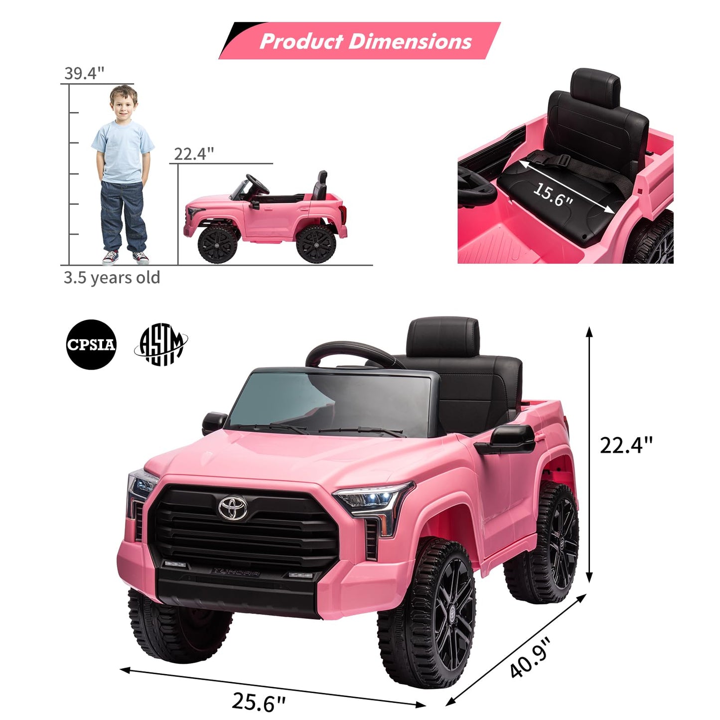 Garvee Ride - P Series: 12V Ride on Car For Kids Age 3+ , Licensed Toyota, with Remote Control, MP3, LED Lights, Suspension System, Double Doors, Safety Belt, Ride On Toys for Boys Girls - Pink