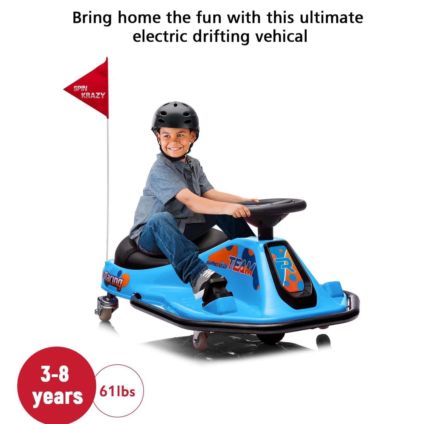 Garvee Ride - P Series: 360 Degrees Rotating Ride On Drift Car,Electric Drifting Go Kart,24V Ride On Race Car,Variable Speed for Kids,Simplified Drift System,Flashing Lights, Flag, Music - Blue