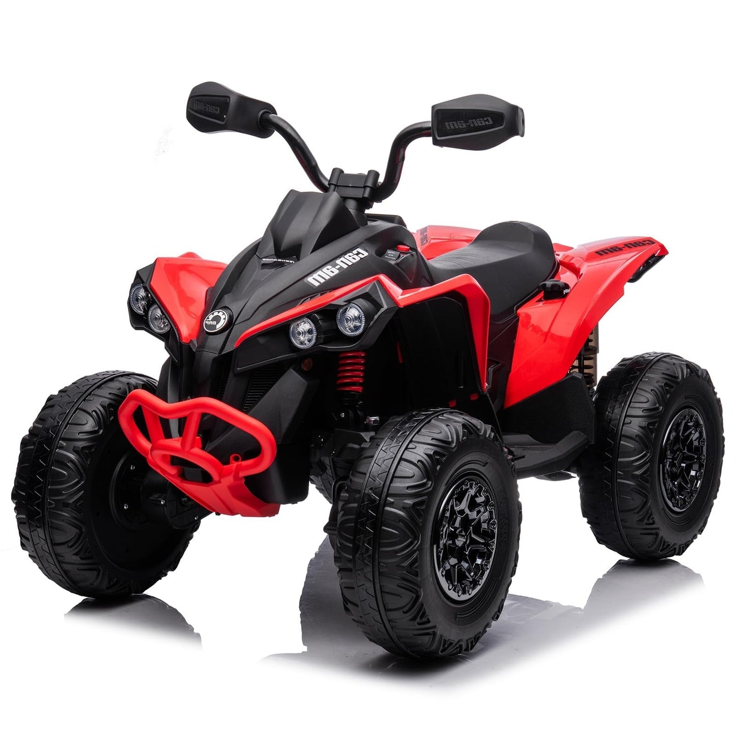 Garvee Ride - P Series: 12V Ride on Toy Car Bombardier Licensed BRP Can-am 4 Wheeler Quad Electric Vehicle, w/LED Lights, Spring Suspension, Bluetooth, Music, USB, Treaded Tires, White - Red