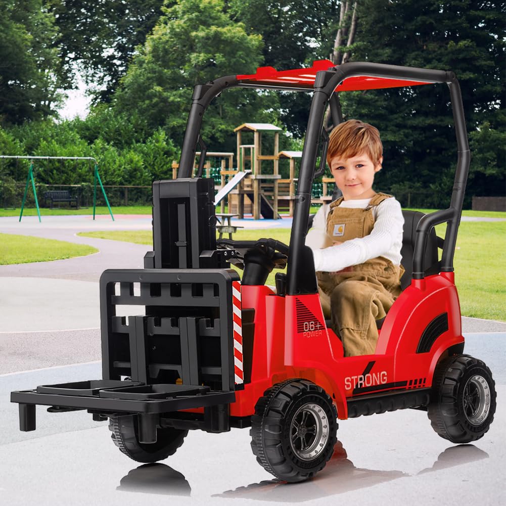 Garvee Ride - P Series: 12V Kids Forklift Ride-On: Indoor/Outdoor Fun, Realistic Design, Music, Speed Switch, 66lb Max Load, Remote Control, Ages 3-7 - Red