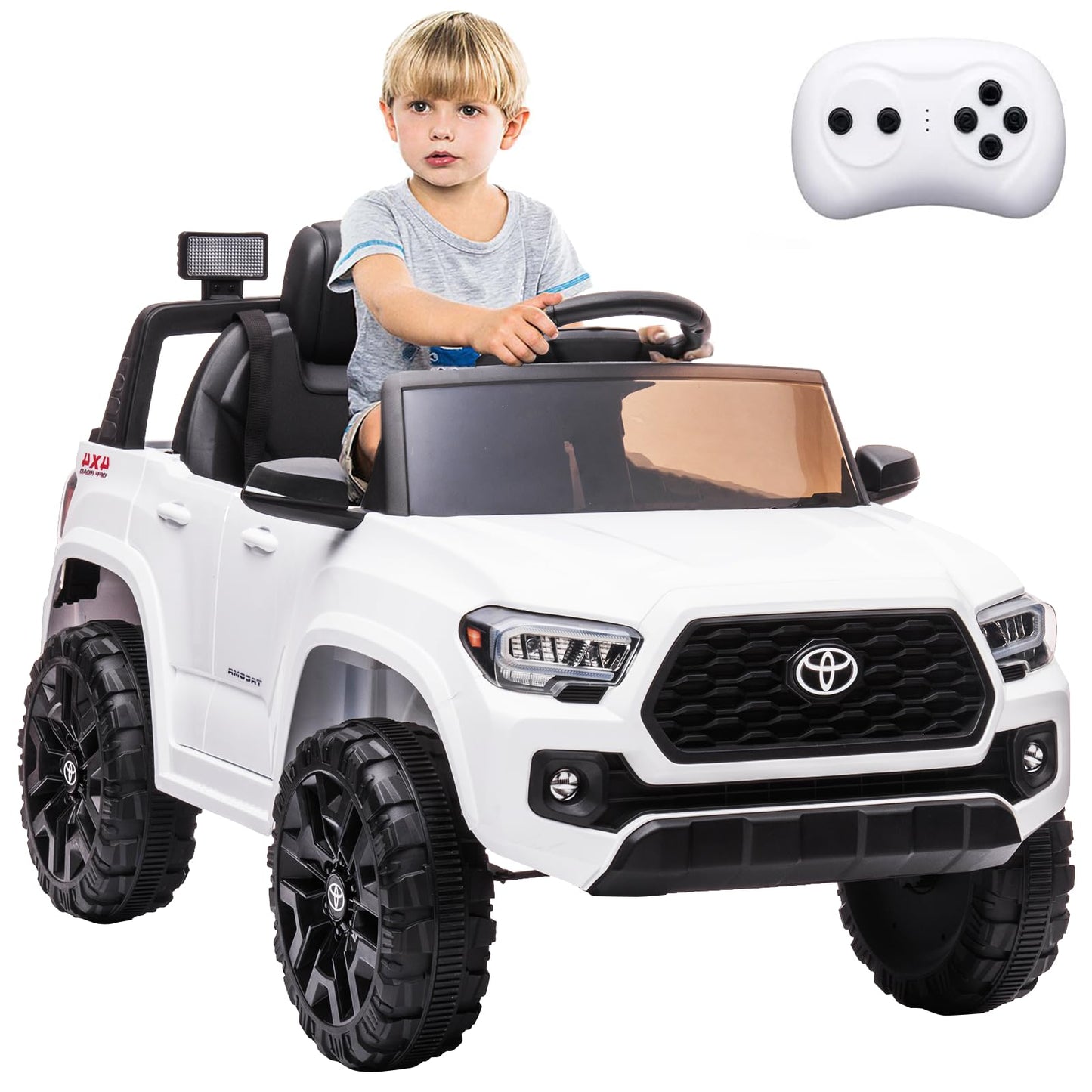 Garvee Ride - P Series: 12V Toyota Tacoma Kids Car, Spring Suspension, with LED Light - White