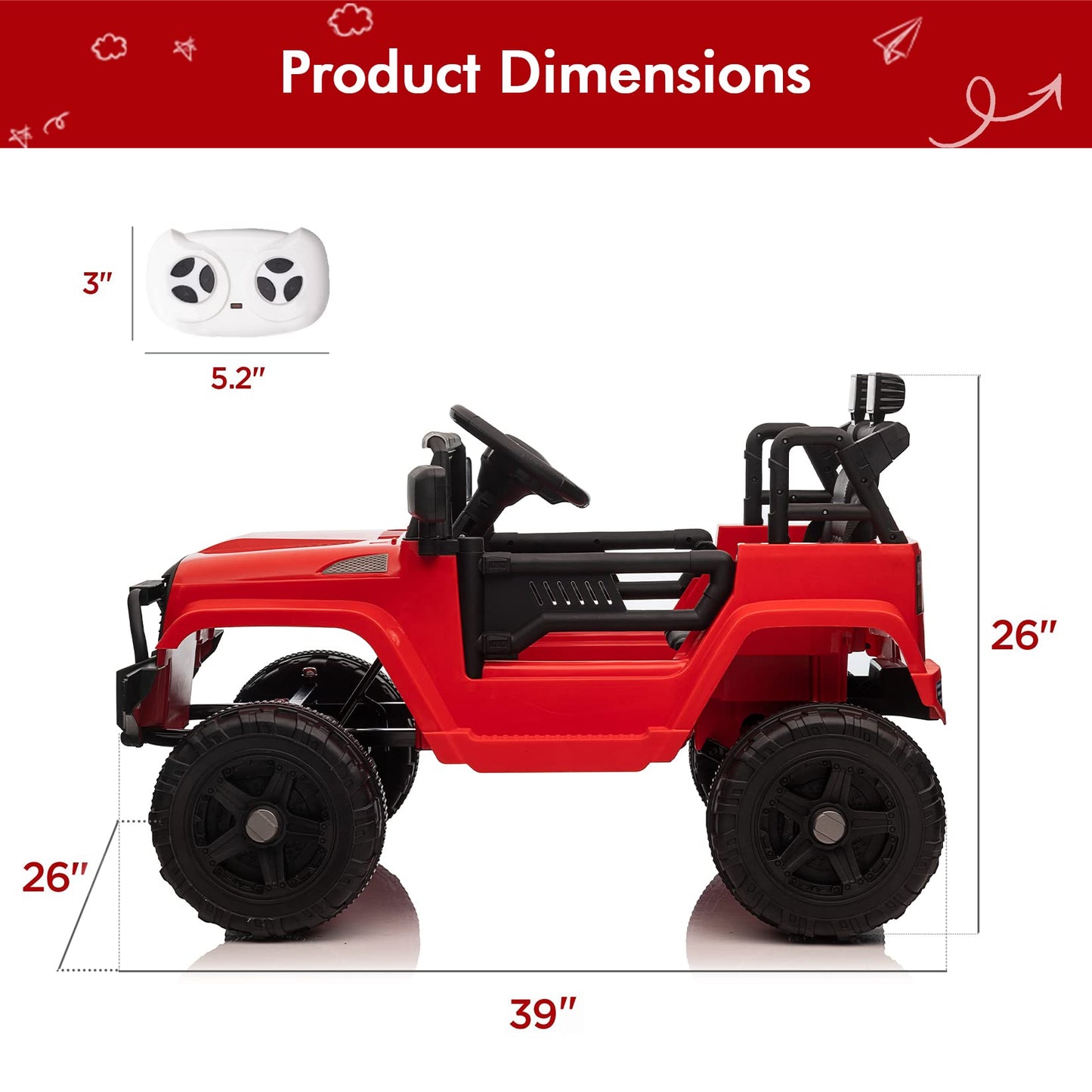 Garvee Ride - P Series: 12V Ride On Truck Car for kid : Remote Control, 3 Speeds, MP3 Music, Suspension, LED Lights,for 3+ Year Old - Red