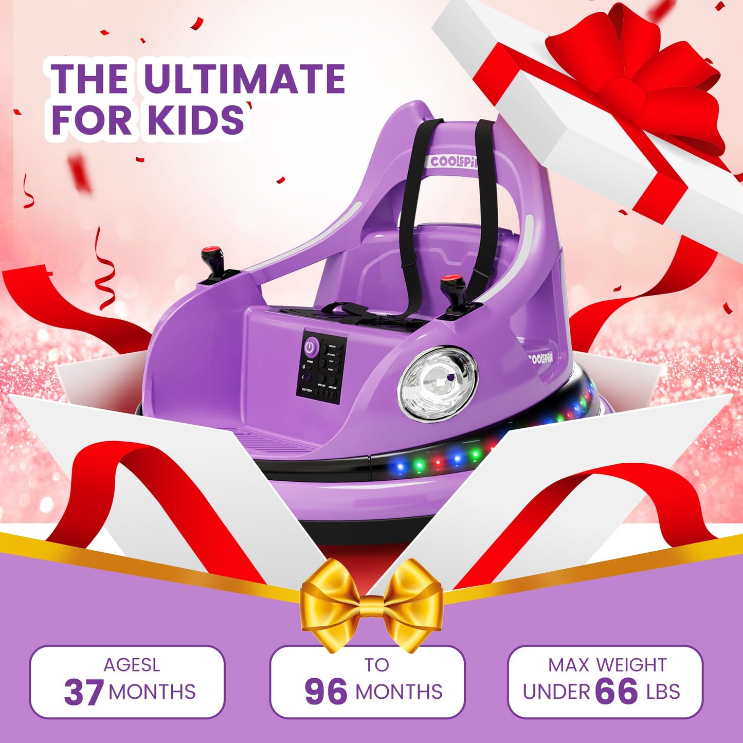 Garvee Ride - P Series: 12V Ride on Toddler Bumping Car W/Remote Control, LED Lights & 360 Degree Spin, ASTM Certified - Purple