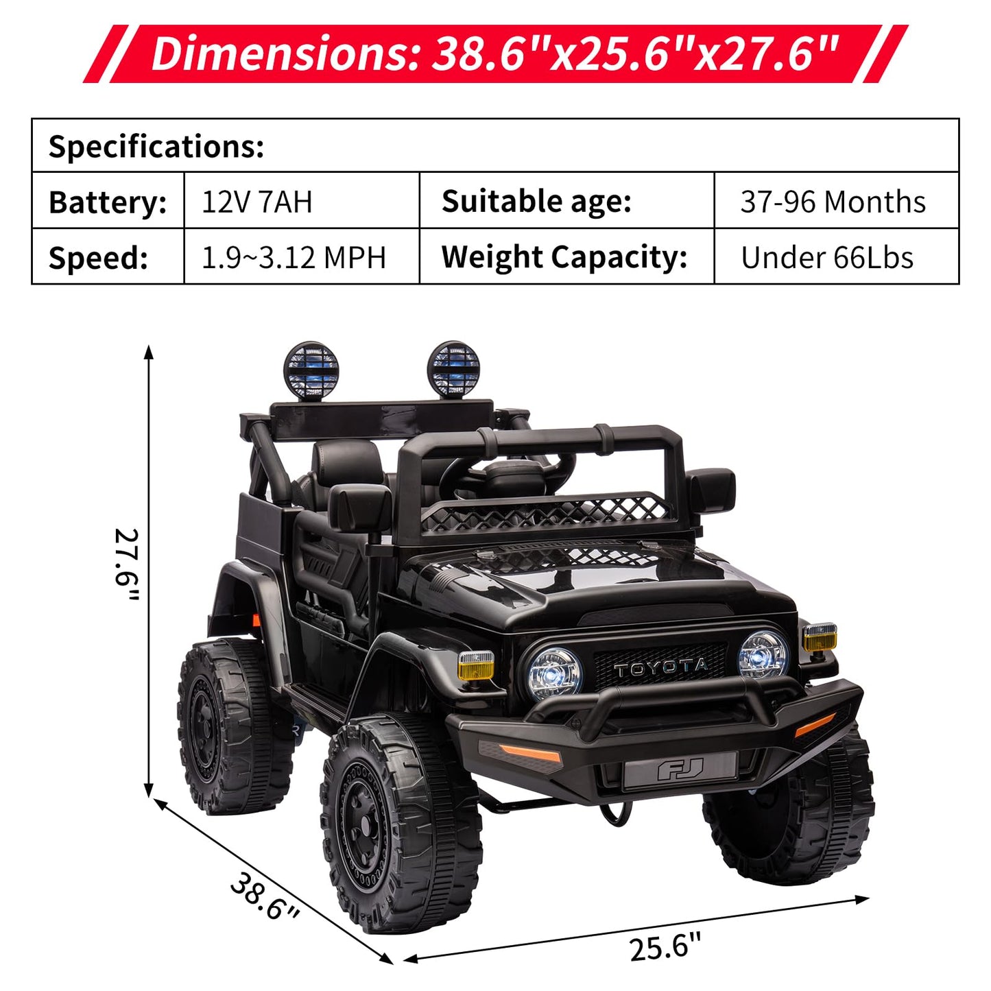 Garvee Ride - P Series: 12V Ride-On Truck for Kids: Remote Control, Battery Powered Electric Car, Music, LED Lights, Suspension System, Double Doors, Safety Belt, Ride-On Toy