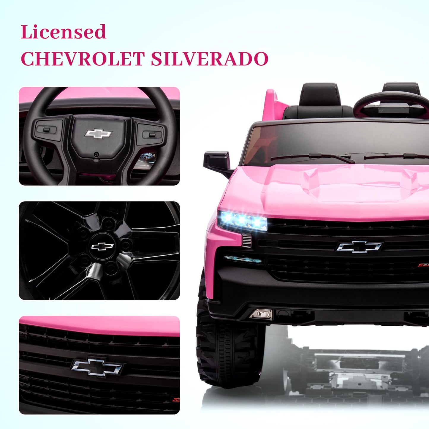 Garvee Ride - P Series: 24V 2-Seater Ride On Car For Kids For 3 - 8 years, Licensed Chevrolet Silverado - Pink