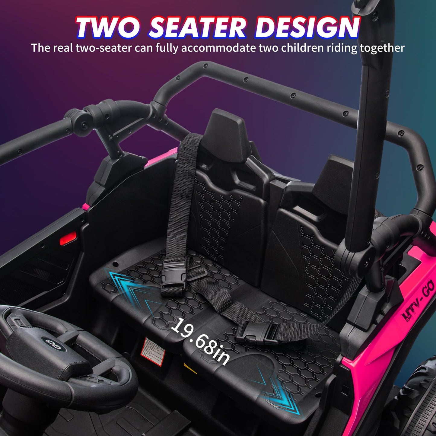 Garvee Ride - P Series: 24V Ride On Utv For Kids,2 Seater 4WD Electric Truck With Remote Control, High And Low Speed Adjustment, Led Lights, 4 Shock Absorbersm,One Click Start, Music Player(Rose)