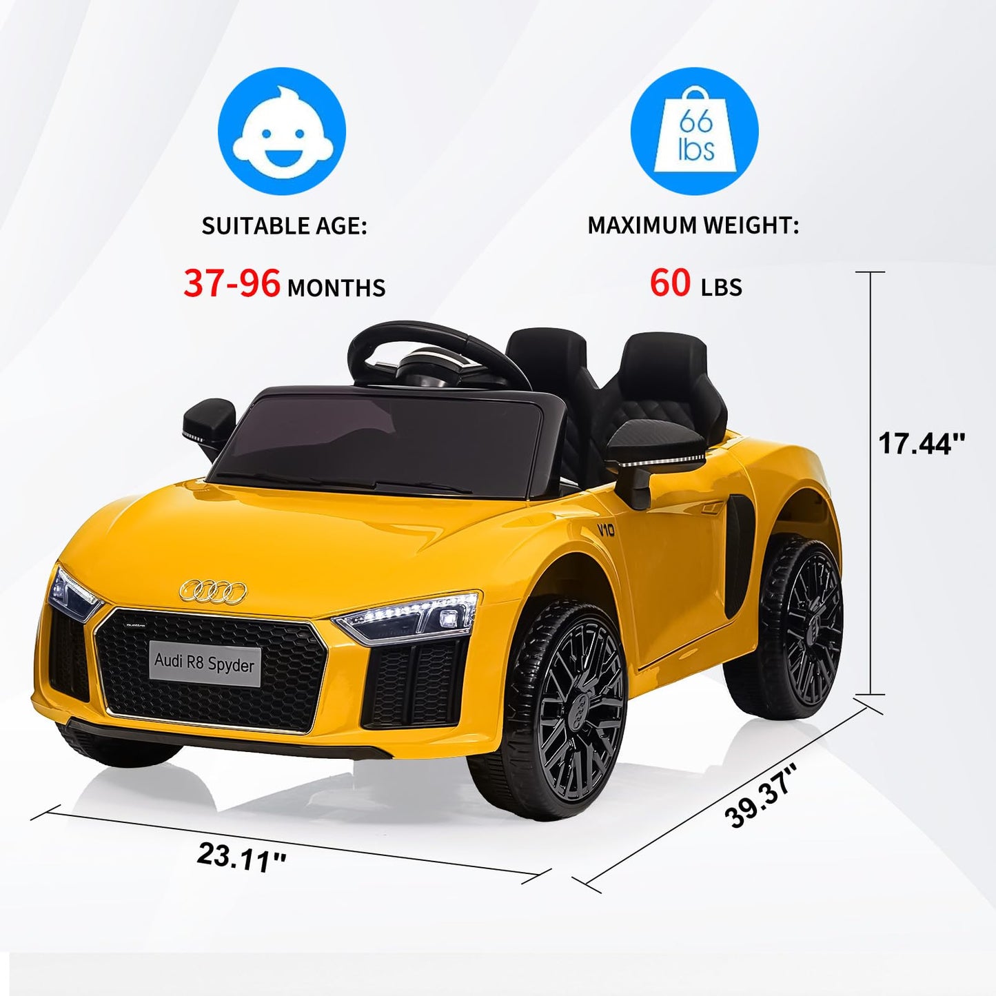 Garvee Ride - P Series: 12V Power Battery Electric Vehicles for 3-7 Toddlers, Licensed Toy Car with Remote Control, MP3 Player - Yellow