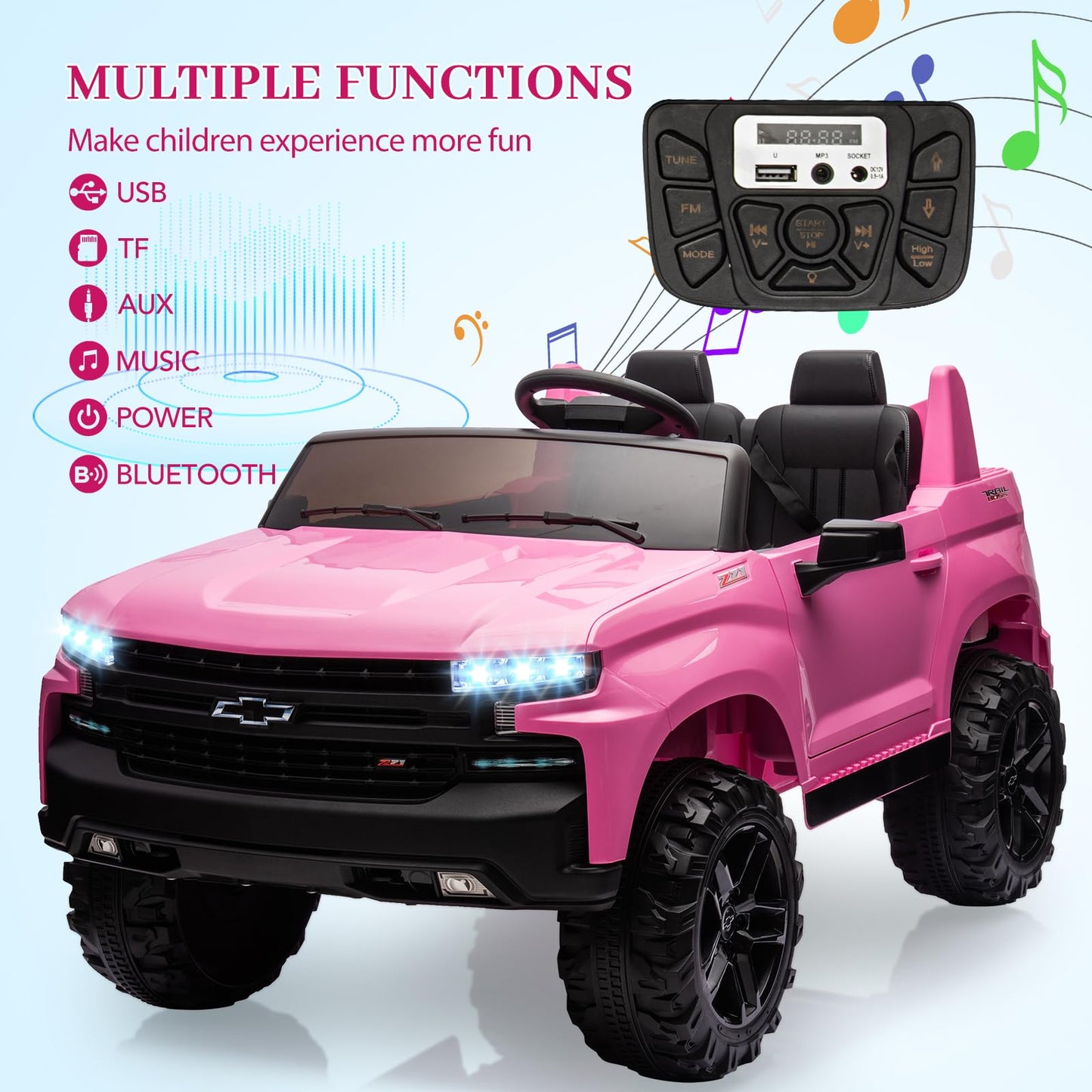 Garvee Ride - P Series: 24V 2-Seater Ride On Car For Kids For 3 - 8 years, Licensed Chevrolet Silverado - Pink