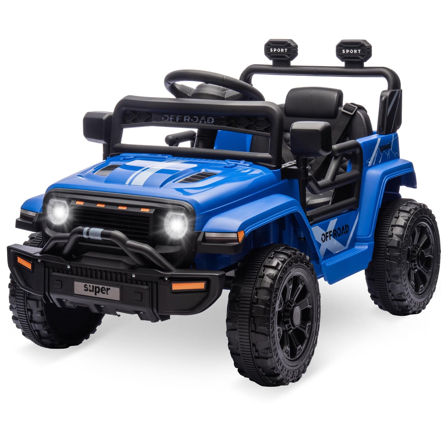 Garvee Ride - P Series: 12V Ride On Toy w/Parent Remote Control, Steering Wheel Music, 4-Wheel Spring Suspension, Led Lights, 2 Speeds, Kids Electric Vehicles for Age 3-5, Blue