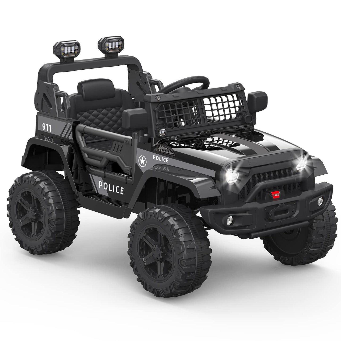 Garvee Ride P Series 12V Kids Electric Vehicles with Remote Control Spring Suspension, LED Lights, Bluetooth, 2 Speeds - Black