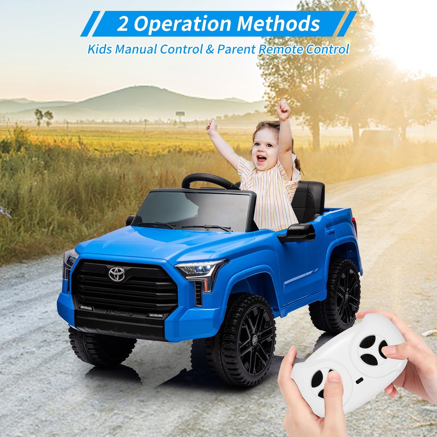 Garvee Ride - P Series: 12V Ride on Car For Kids Age 3+ , Licensed Toyota, with Remote Control, MP3, LED Lights, Suspension System, Double Doors, Safety Belt, Ride On Toys for Boys Girls - Blue