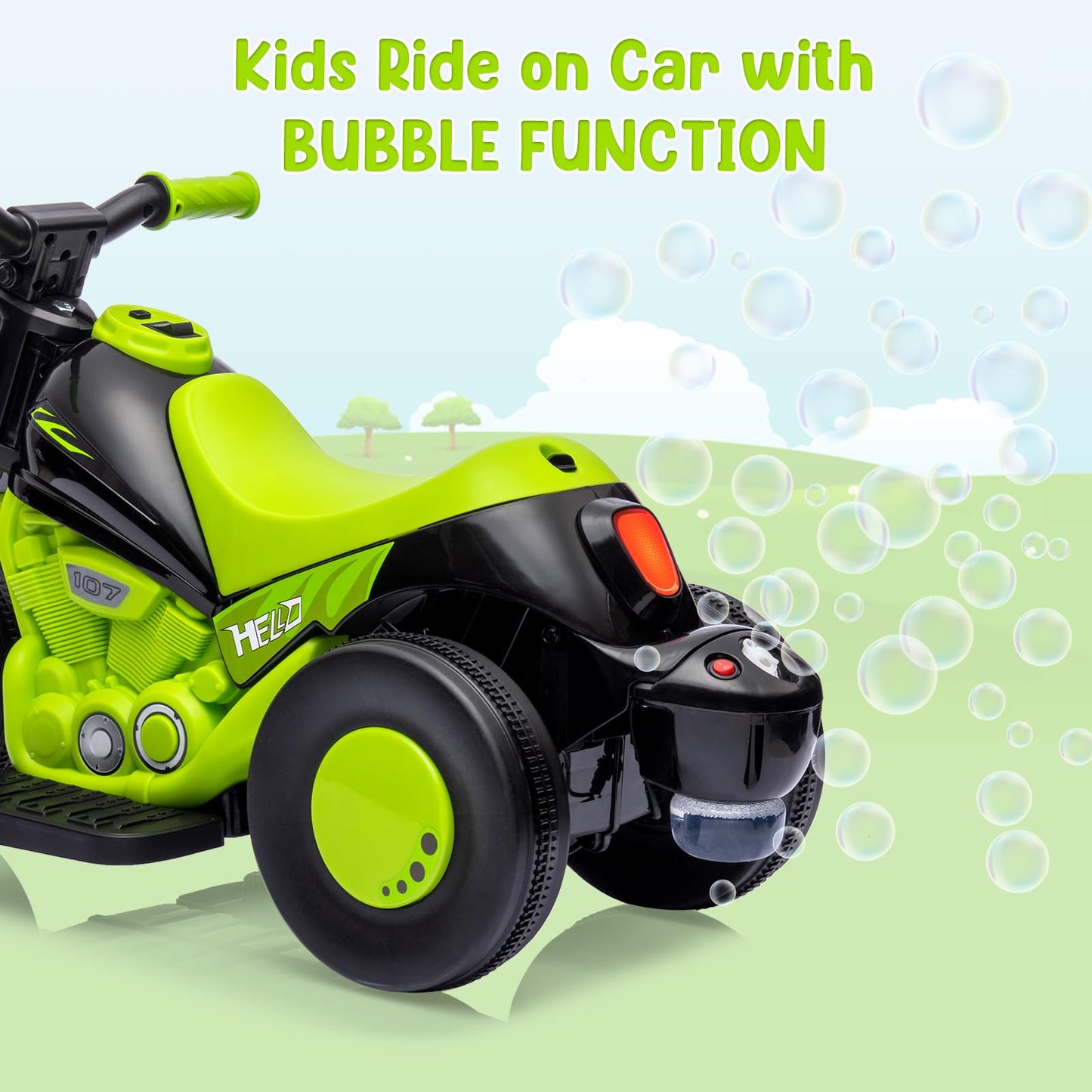 Garvee Ride - P Series: 6V Battery-Powered Electric Motorcycle with 1.9 Mph Speed, Led Headlights, Music, Pedal, Forward/Reverse, 3 Wheels | Motorbike Toy Gift for Toddlers 3 and Up - Green