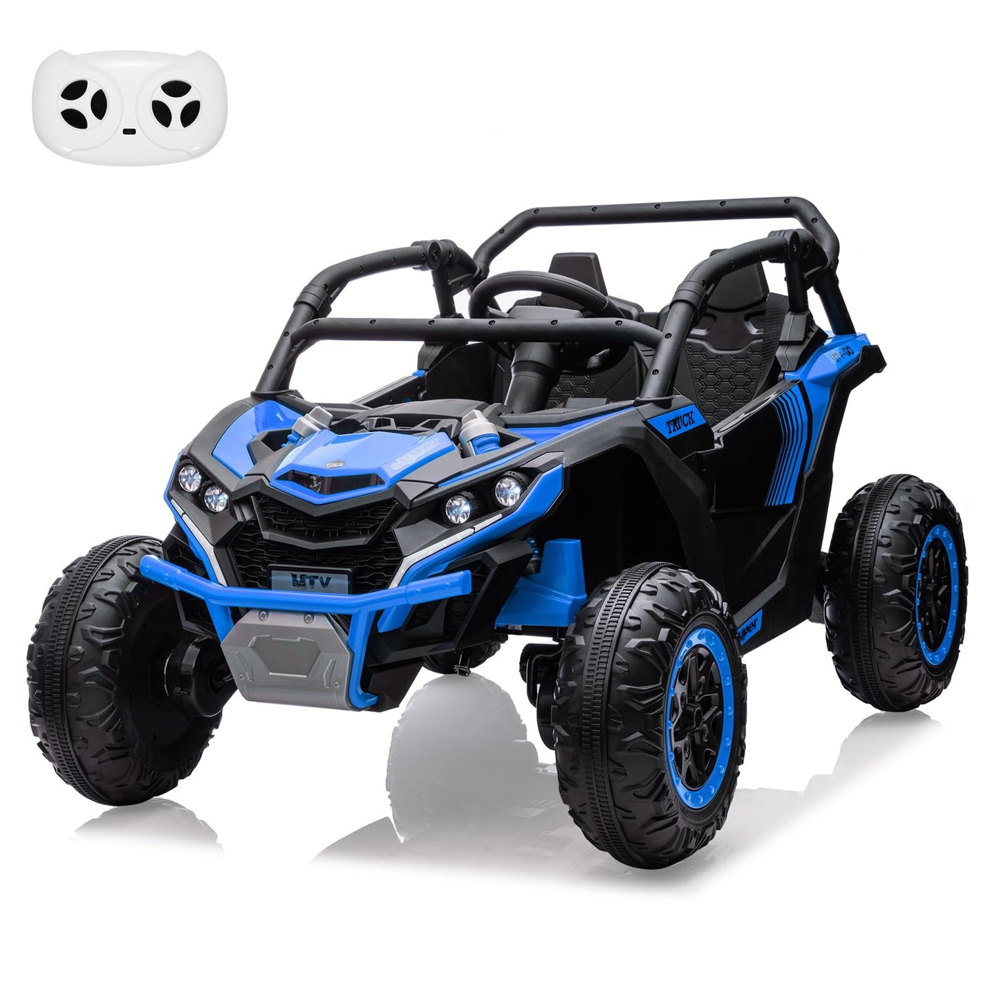 Garvee Ride - P Series: 24V Ride On Utv For Kids,2 Seater 4WD Electric Truck With Remote Control, High And Low Speed Adjustment, Led Lights, 4 Shock Absorbersm,One Click Start, Music Player(Blue)