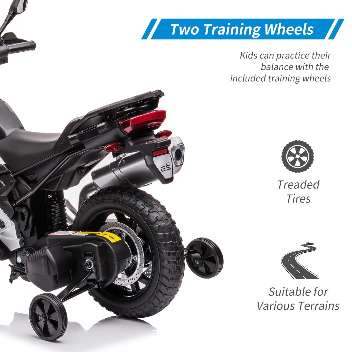 Garvee Ride - P Series: 12V 7AH Kids Motorcycle + Licensed BMW + High/Low Speed, EVA Tire + LED Headlights, Spring Suspension + Music, Storage + Boys and Girls
