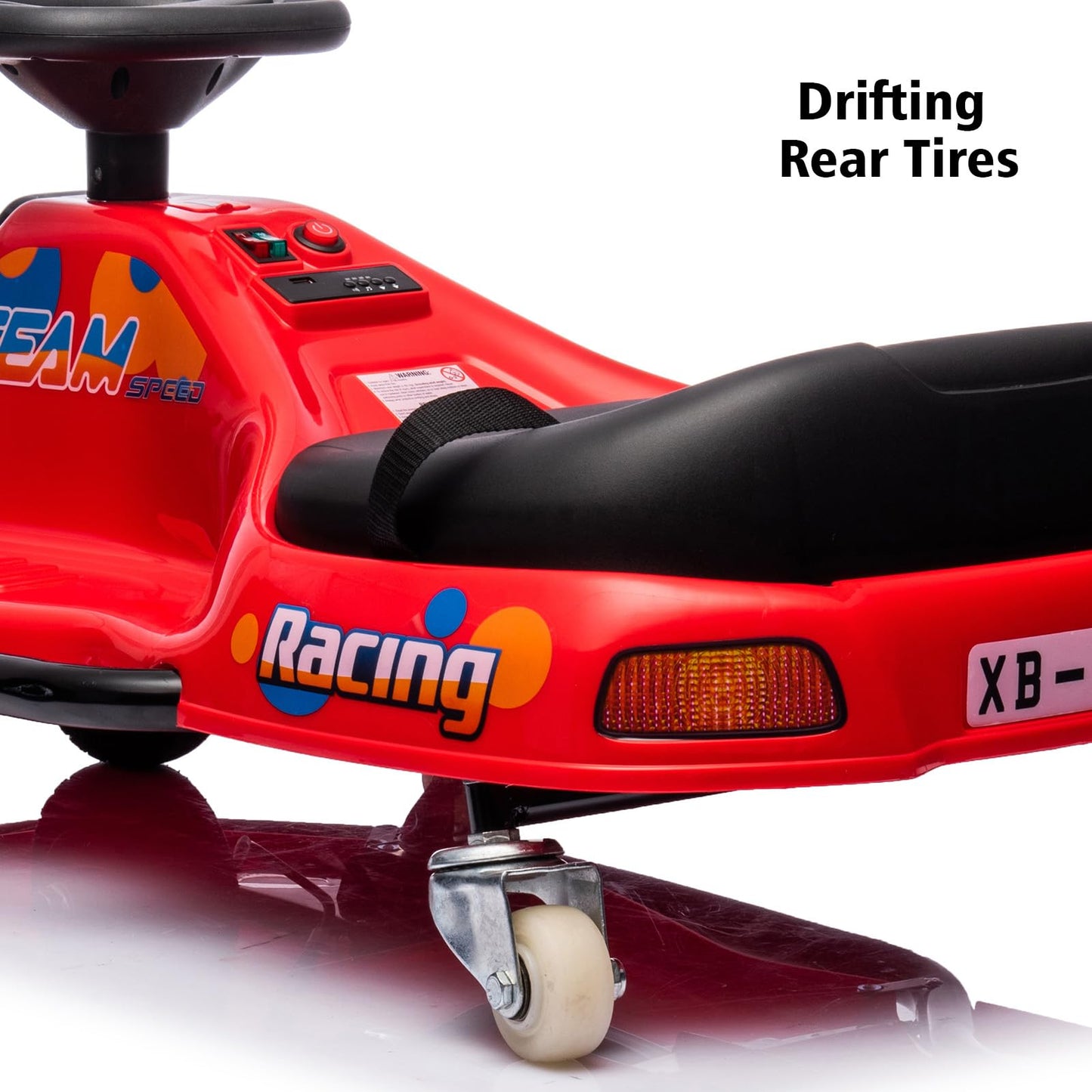Garvee Ride - P Series: 360 Degrees Rotating Ride On Drift Car,Electric Drifting Go Kart,24V Ride On Race Car,Variable Speed for Kids,Simplified Drift System,Flashing Lights, Flag, Music - Red