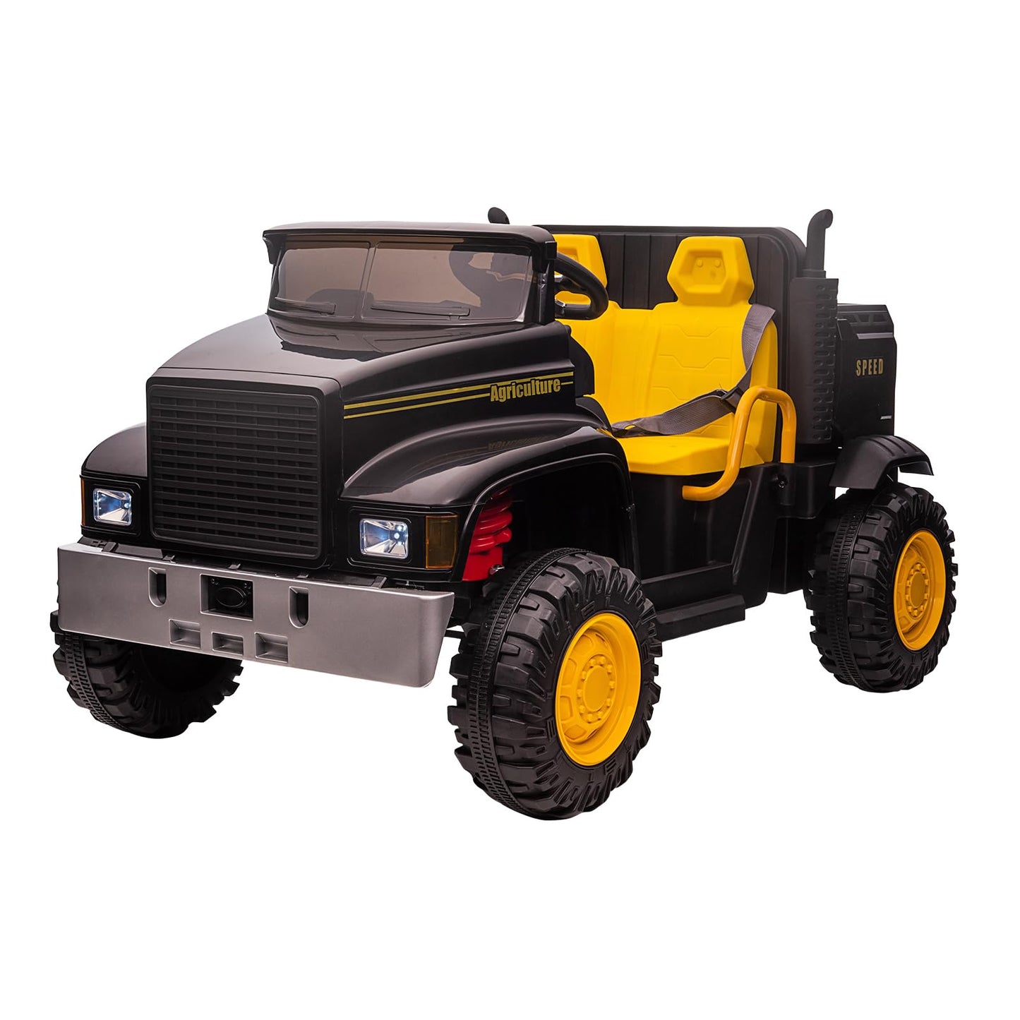 Garvee Ride - P Series: 24V Ride On Truck with Remote Control Electric UTV Vehicles with Dump Bed, 4WD Power 4x200W Motors,4xSpring Suspension, 3 Speeds, 2 Seater Kids Ride On Toys Best Gifts for Kids - Black