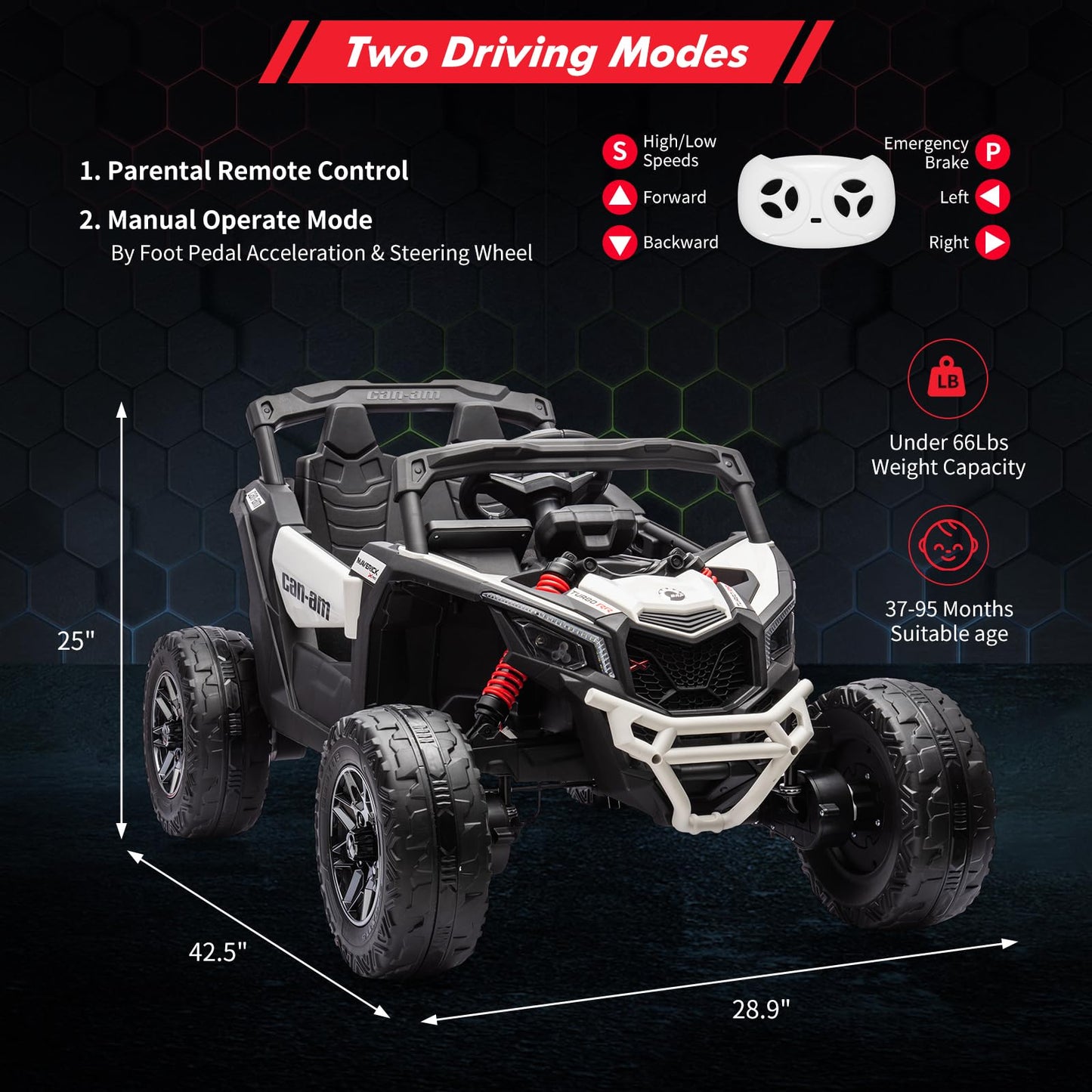 Garvee Ride - P Series: 12V Can-Am Ride-On UTV: Remote Control, Large Seat, Music, LED Lights, Spring Suspension, for Boys & Girls - White