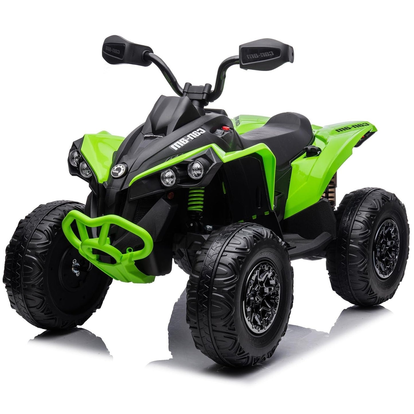 Garvee Ride - P Series: 12V Ride on Toy Car Bombardier Licensed BRP Can-am 4 Wheeler Quad Electric Vehicle, w/LED Lights, Spring Suspension, Bluetooth, Music, USB, Treaded Tires, White - Green