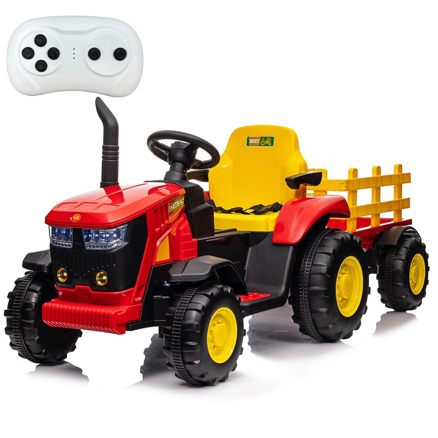 Garvee Ride - P Series: 12V Remote Control Tractor for Kids with 7-LED & Safety Belt - Red