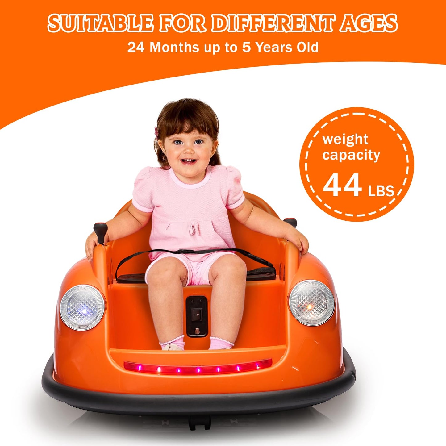 Garvee Ride - P Series: 12V Battery Car for Kids W/Parent Remote, Led Lights, 2-Speed, 360°Spin - Orange