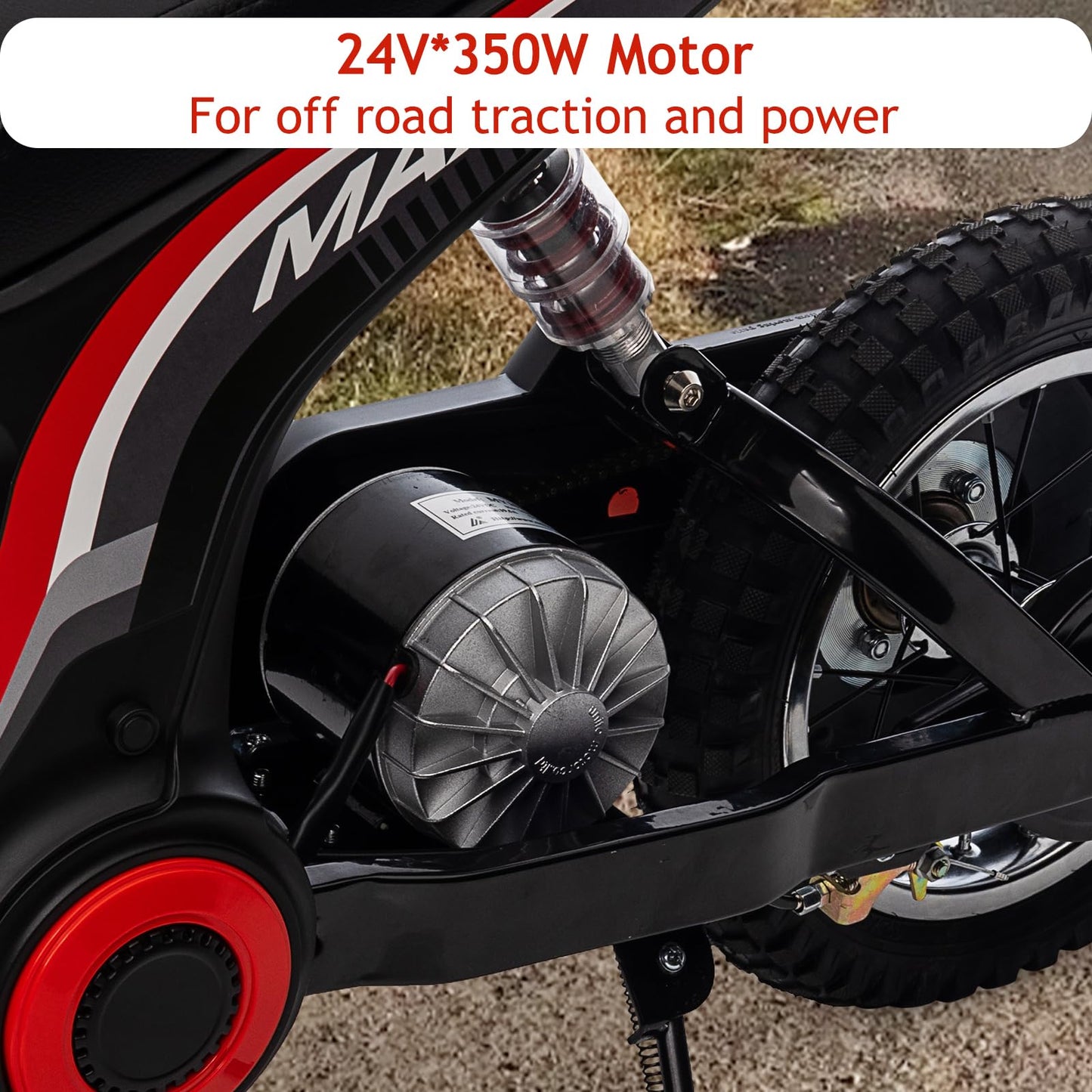 Garvee Ride - T Series: 24V-10A 350W Ride On Electric Dirt Bike For Kids Ages 13+, 14.29MPH, 3-Speed - Red-7