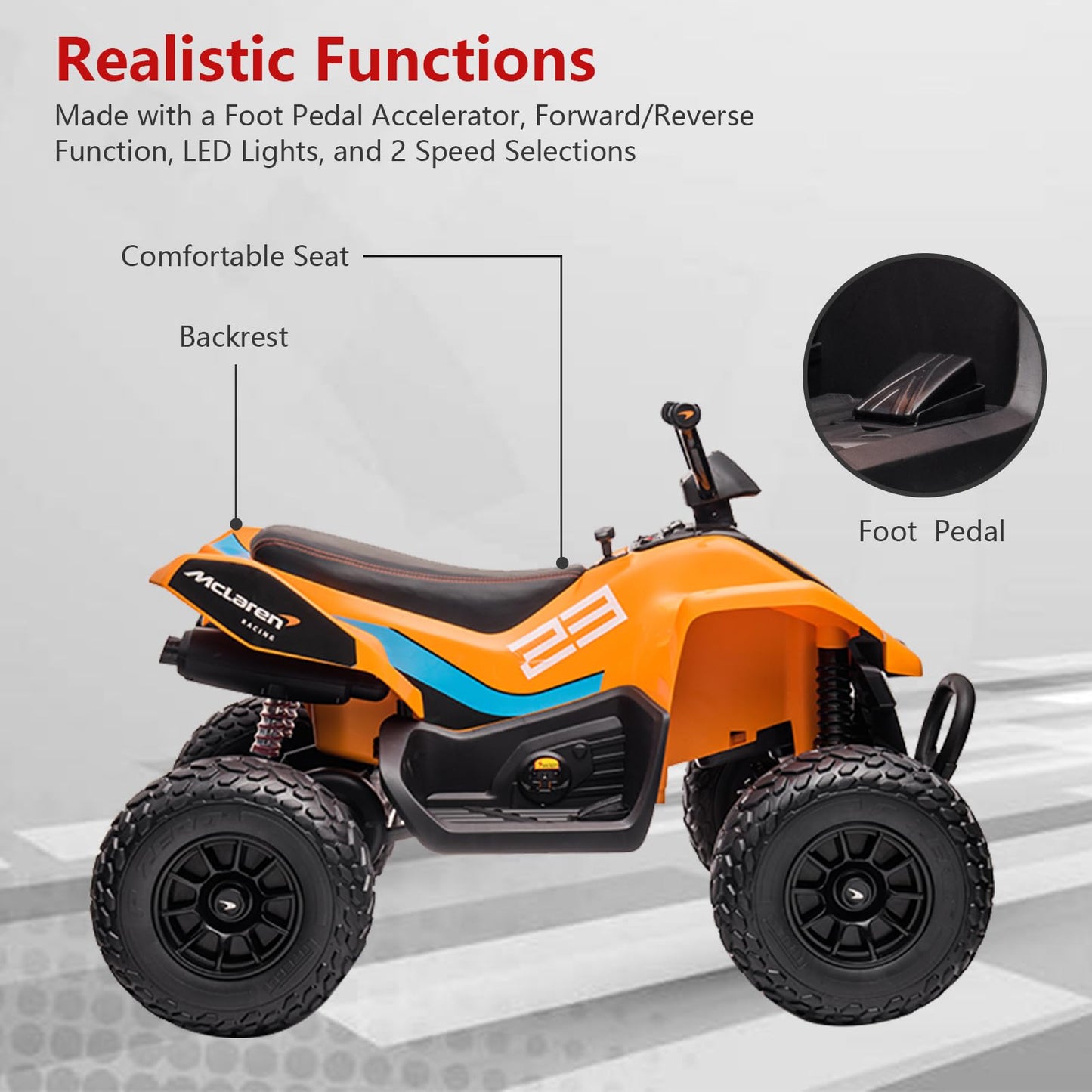 Garvee Ride - P Series: 24V Battery Powered Kids Electric Vehicle, 4 Wheeler Quad w/Headlights,MP3,USB,Volume Control, Large Seat, Electric Ride on Toys Best Gifts for 18-36 Months Boys and Girls (Orange)
