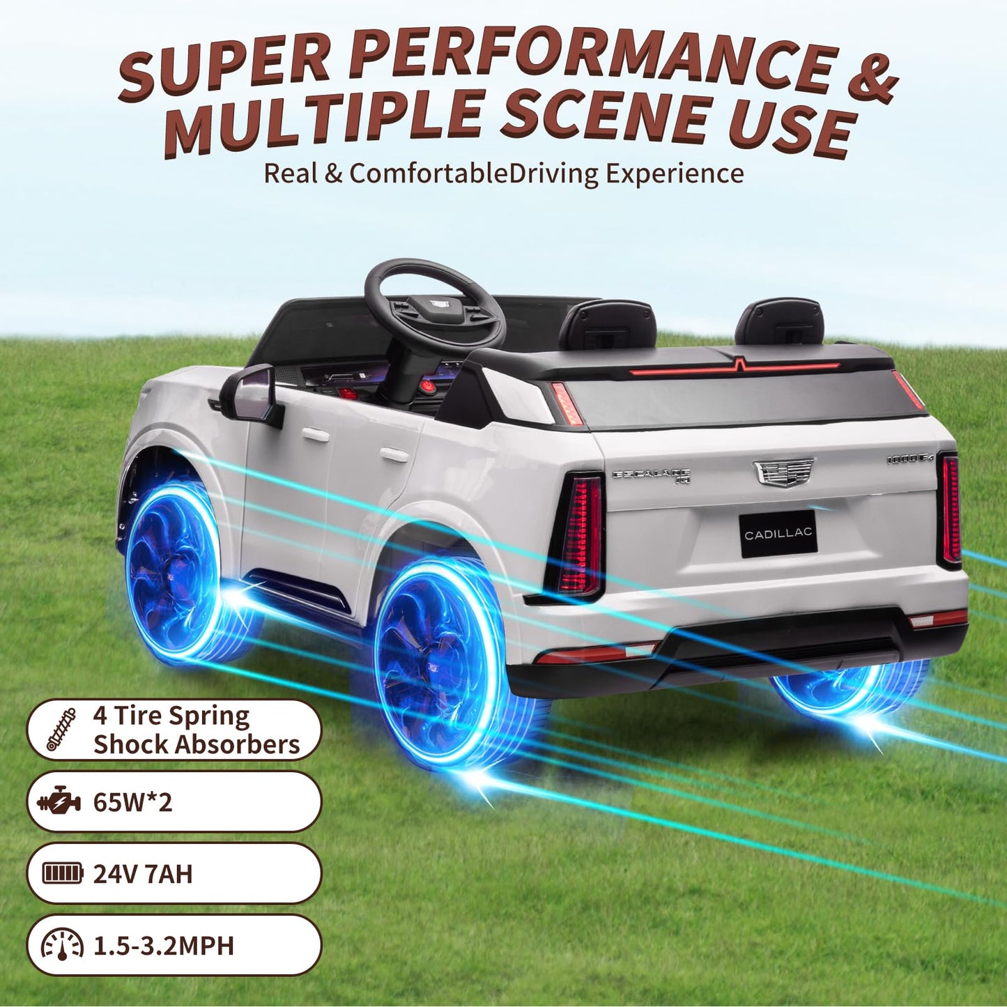 Garvee Ride - P Series: 24V Ride On Car, Licensed Battery Powered Electric Vehicle w/Remote Control, 2 Seater, 4-Wheel Shock Absorbers, Smooth Start, Music, LED Lights for Boys Girls