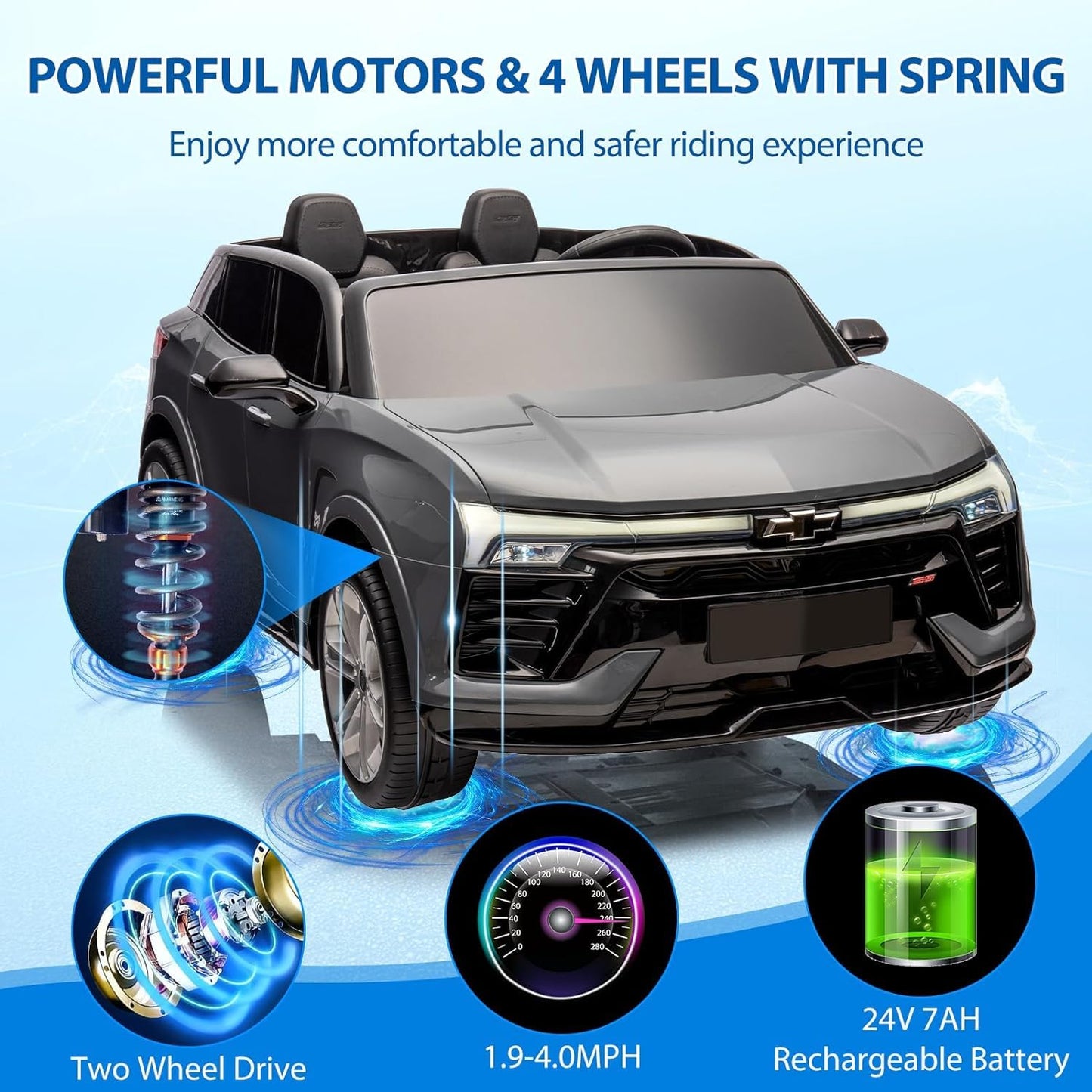 Garvee Ride - P Series: 24V 2-Seater Chevrolet Blazer Kids Car with Remote Control, Bluetooth - Black