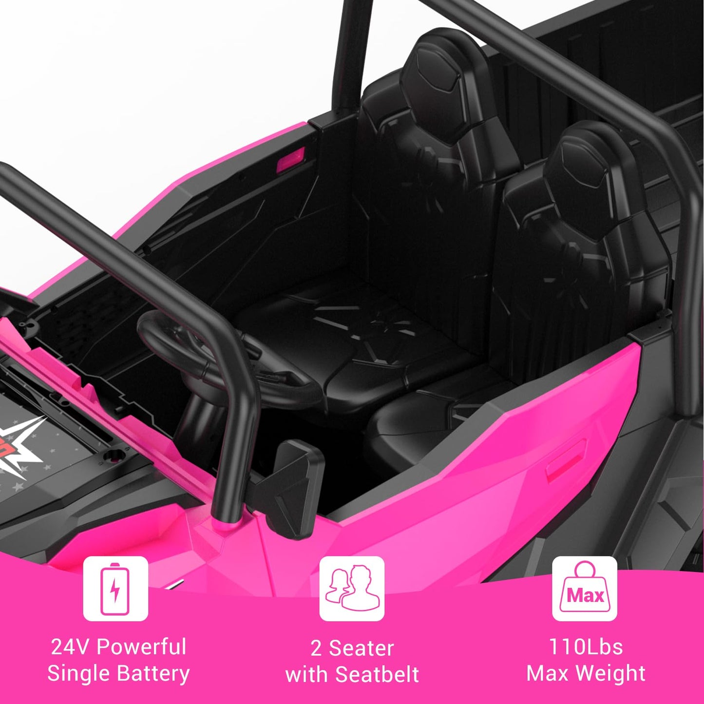 Garvee Ride - P Series: 24V 4WD Electric Ride On Dump Truck with Remote Control, 2-Seater, Music Player, LED Lights, Key Start Safety System, Durable Plastic, Off-Road Kids Toy for Ages 3+ - Pink