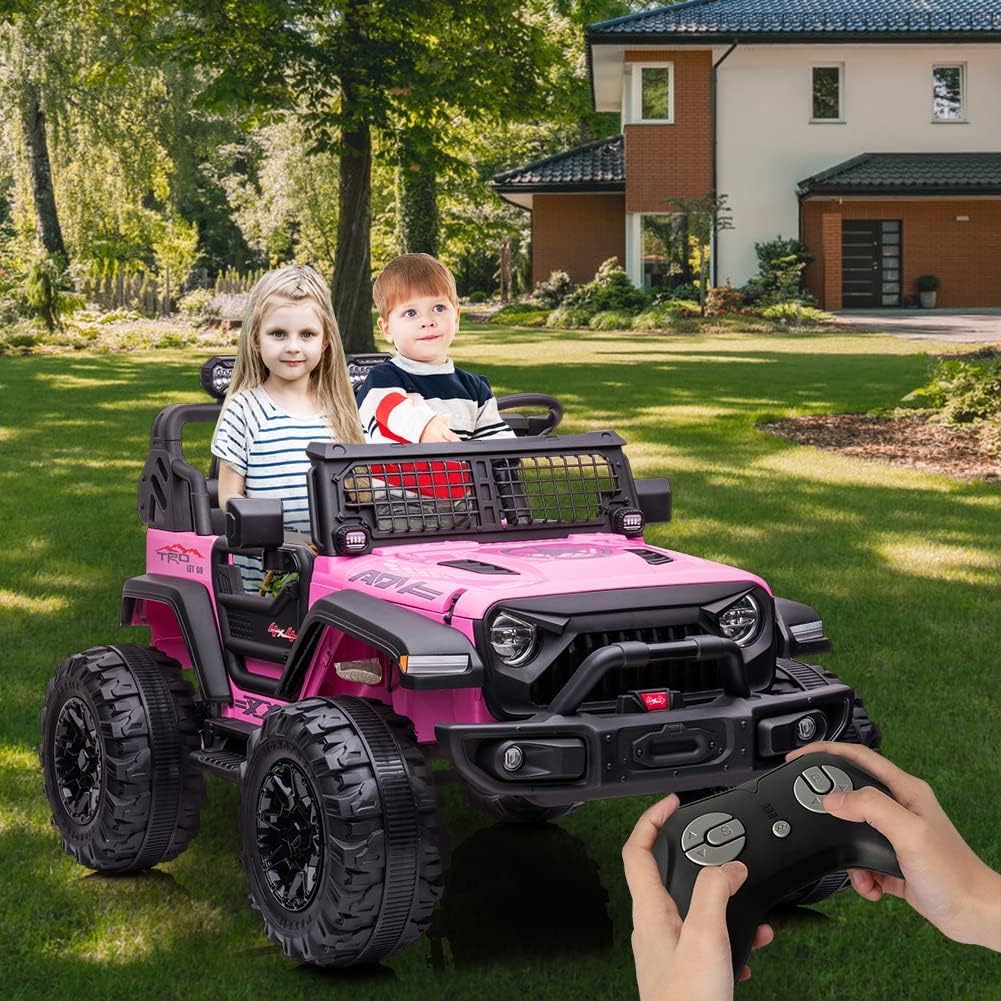 Garvee Ride - P Series: 2 Seats Battery Powered Electric Truck with Remote Control, 24V Kids Ride on Toy with 20inch Extra Width Seat for 3-8 Years Kids, Pink