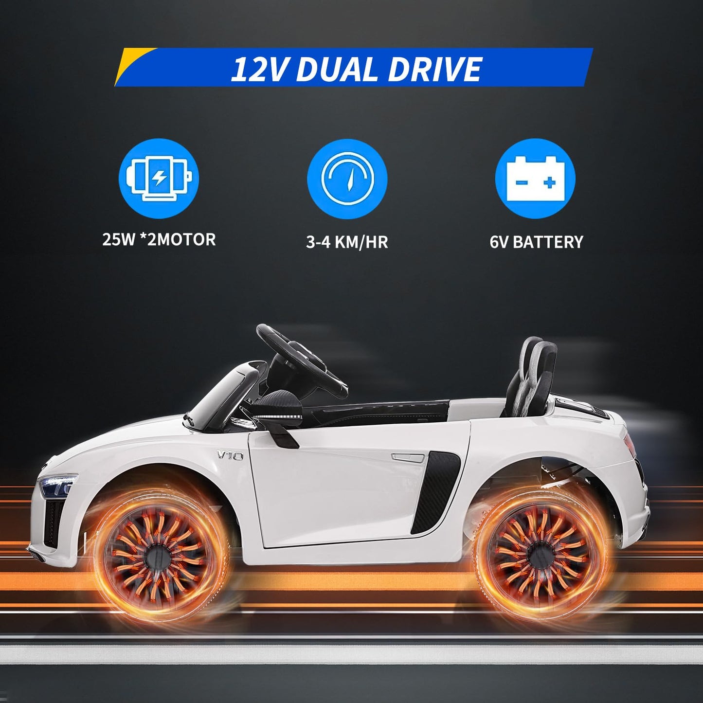 Garvee Ride - P Series: 12V Power Battery Electric Vehicles for 3-7 Toddlers, Licensed Toy Car with Remote Control, MP3 Player - White