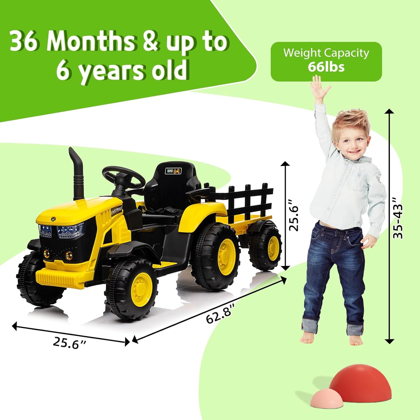 Garvee Ride - P Series: 12V Remote Control Tractor for Kids: 7-LED Lights, Safety Belt, for Ages 3+