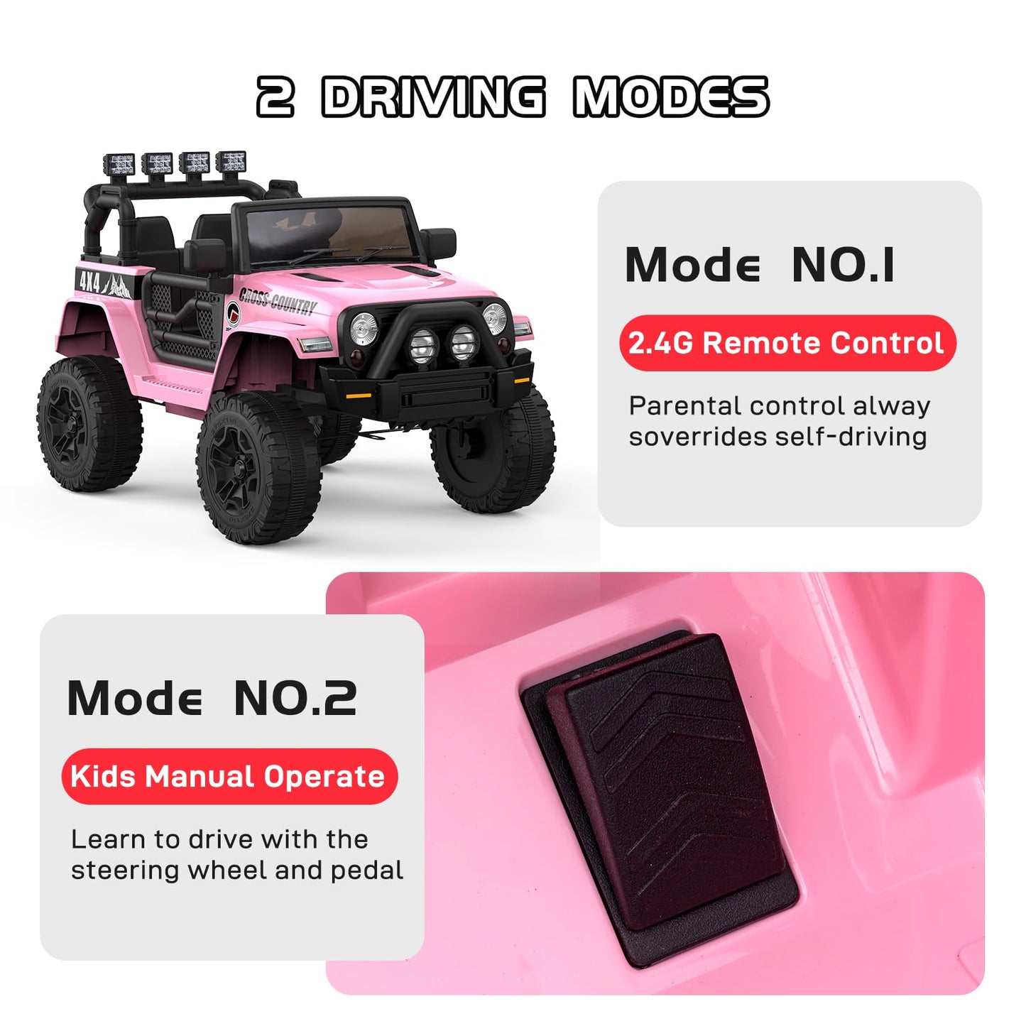 Garvee Ride - P Series: 12V Kids Ride On Truck Car w/Parent Remote Control, Spring Suspension, Led Lights,3 Speed Adjustable, Kids Gift for Boys and Girls - Pink