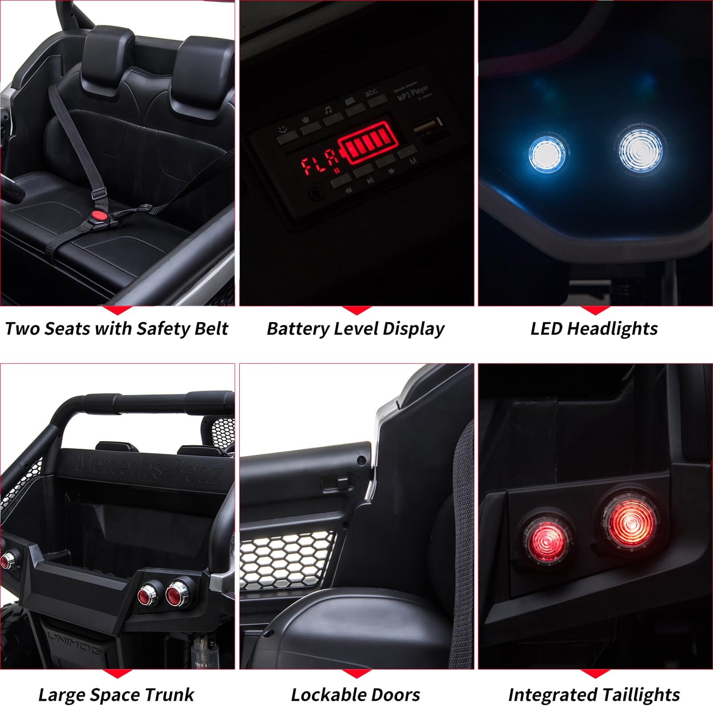 Garvee Ride - P Series: 2 Seater Kids Ride On Truck 24V Ride On Toy Licensed Mercedes Benz Battery Powered Electric Vehicle for Toddles With Remote Control, Battery Display, Trunk, Spring Suspension, LED Lights, Music, White