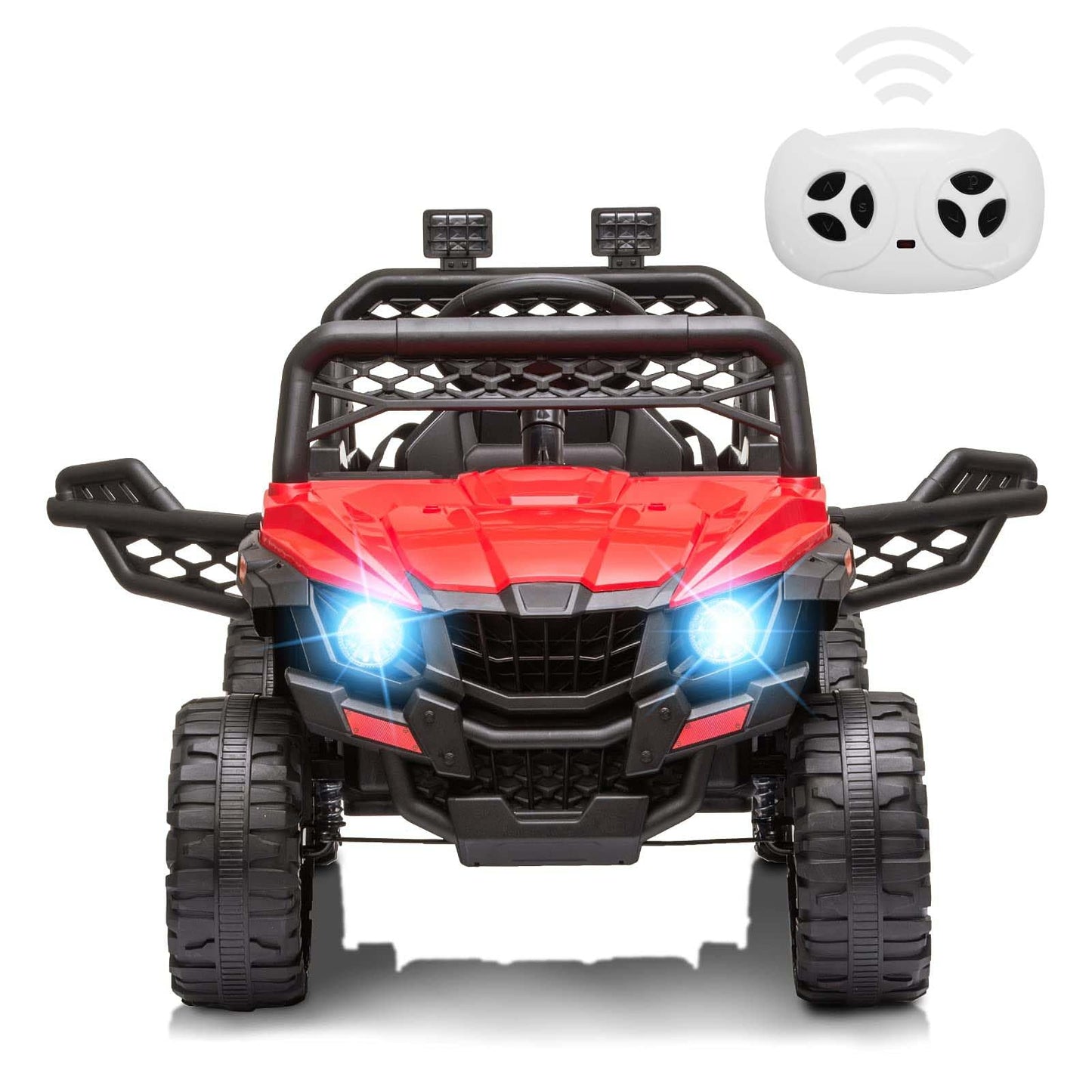 Garvee Ride - P Series: 12V Kids Car: Ride-On Truck, Remote, Suspension, LED, 1.8-3.7 MPH, MP3, Engine Sound, ASTM Certified, for 3-7 Years - Red