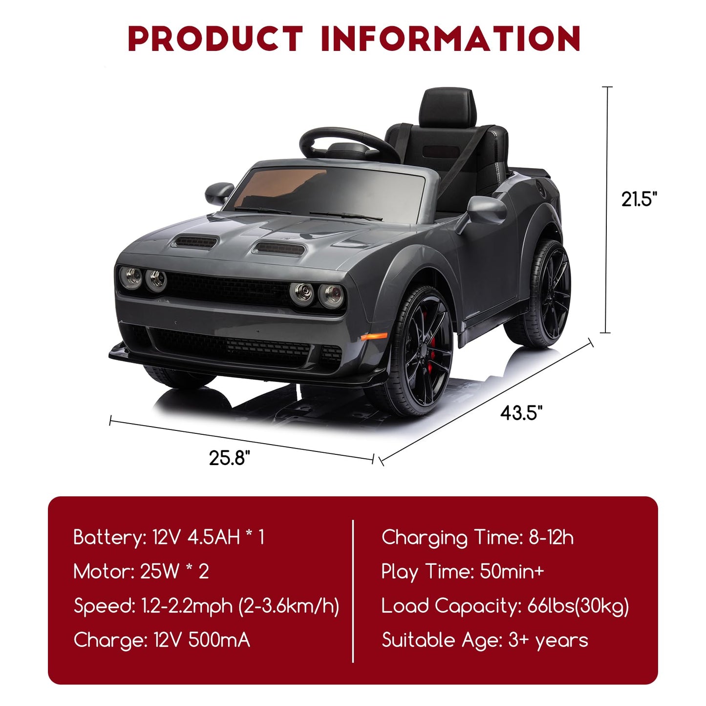 Garvee Ride - P Series: 12V Kids' Electric Ride On Car, Licensed Dodge Challenger Electric Car, Battery Powered Car with Parental Remote & Kids Manual Control, Battery Display, Volume Control for Kids