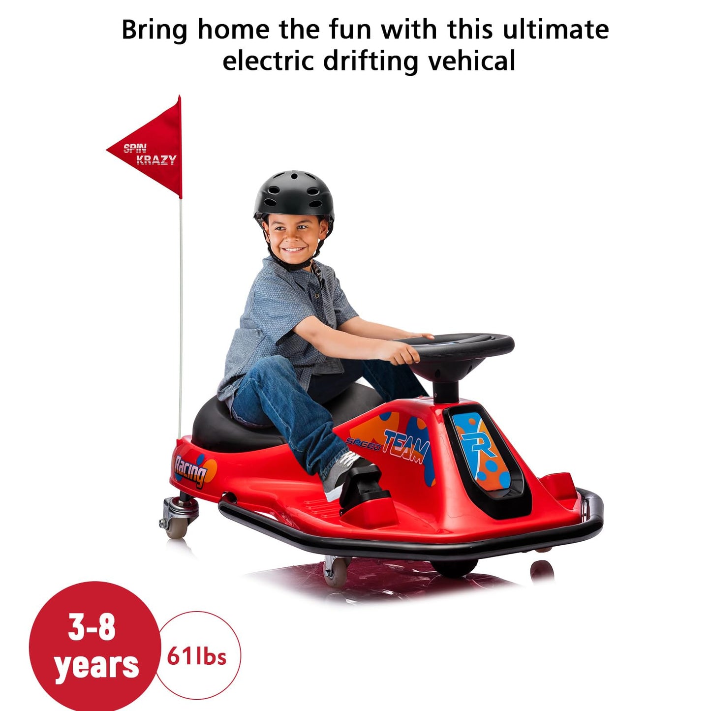 Garvee Ride - P Series: 360 Degrees Rotating Ride On Drift Car,Electric Drifting Go Kart,24V Ride On Race Car,Variable Speed for Kids,Simplified Drift System,Flashing Lights, Flag, Music - Red