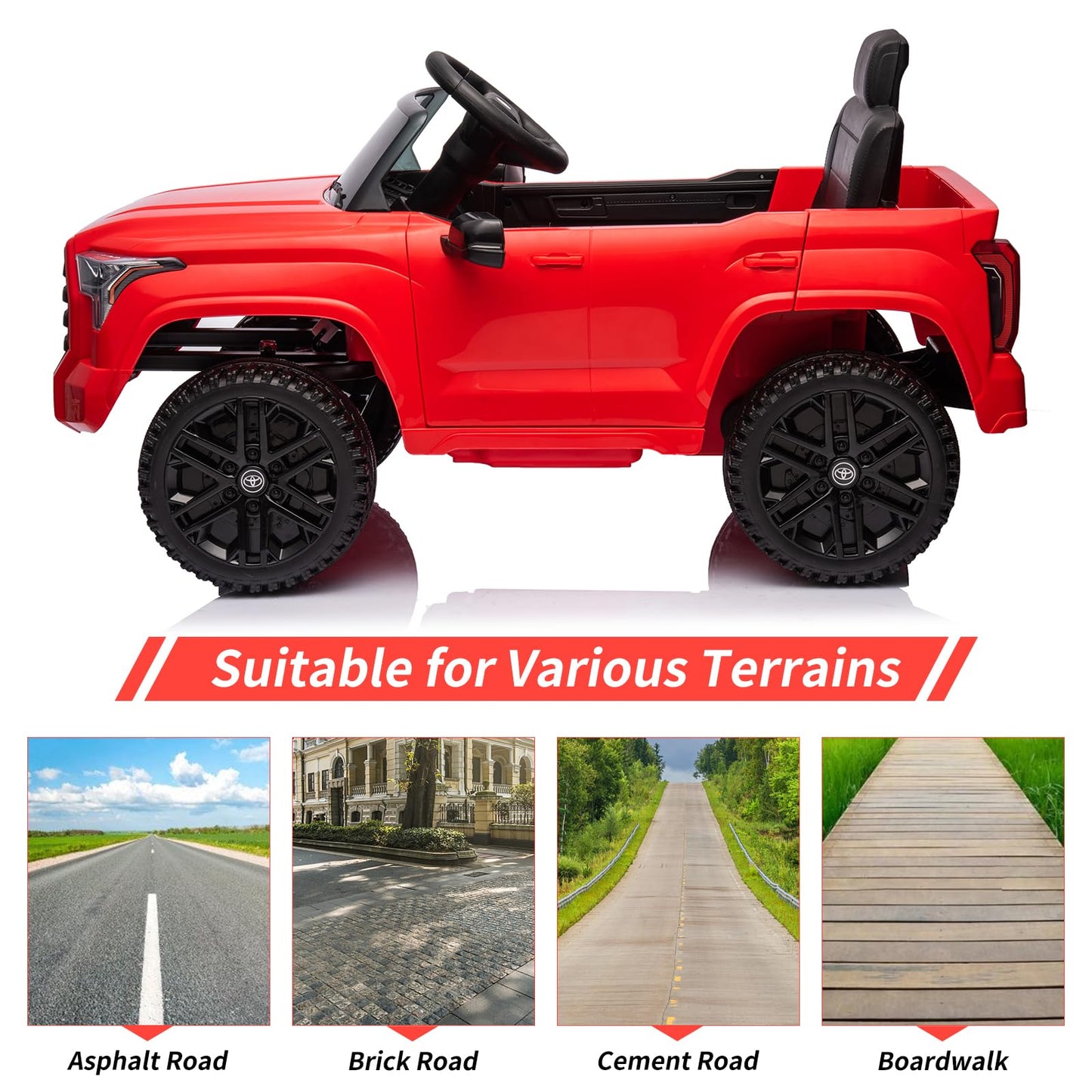 Garvee Ride - P Series: 12V Ride on Car For Kids Age 3+ , Licensed Toyota, with Remote Control, MP3, LED Lights, Suspension System, Double Doors, Safety Belt, Ride On Toys for Boys Girls - Red